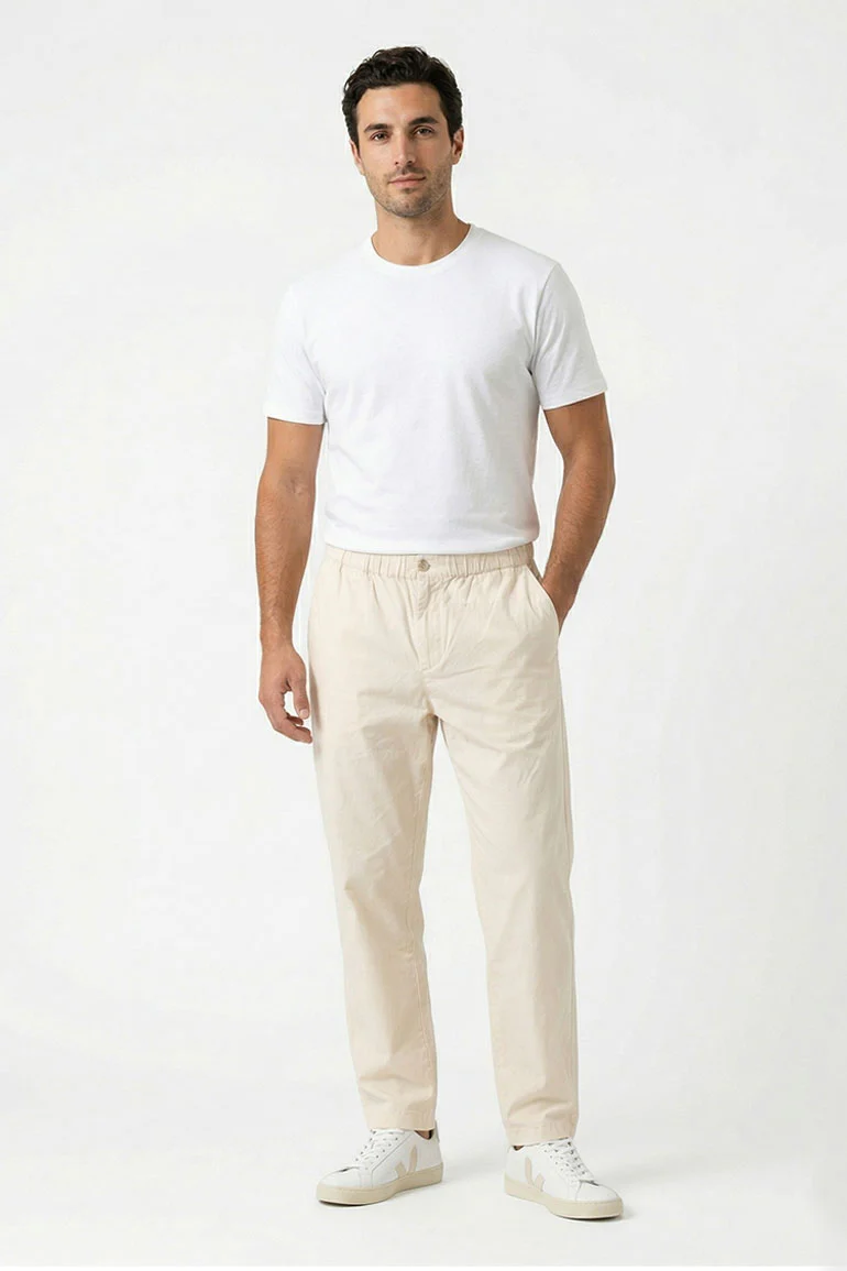 ELASTICATED REGULAR FIT PANTS FOR MEN