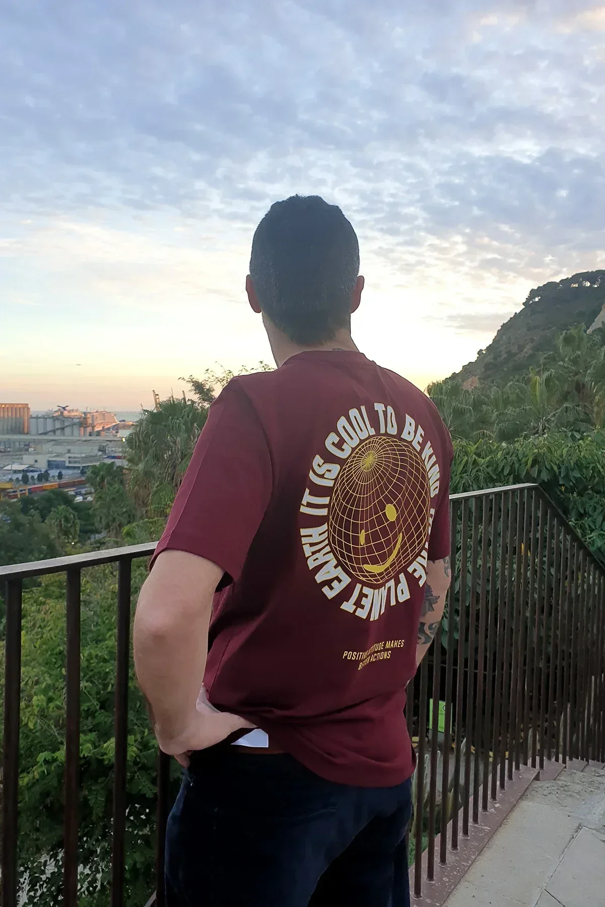 PRINTED T-SHIRT FOR MEN - BURGUNDY