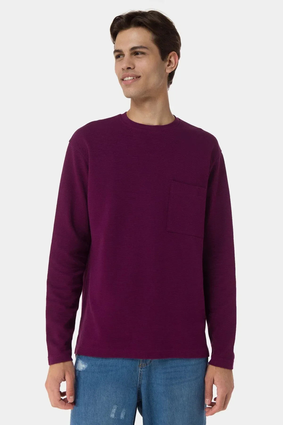 FULL SLEEVE BASIC T-SHIRT FOR MEN - PURPLE - Image 4