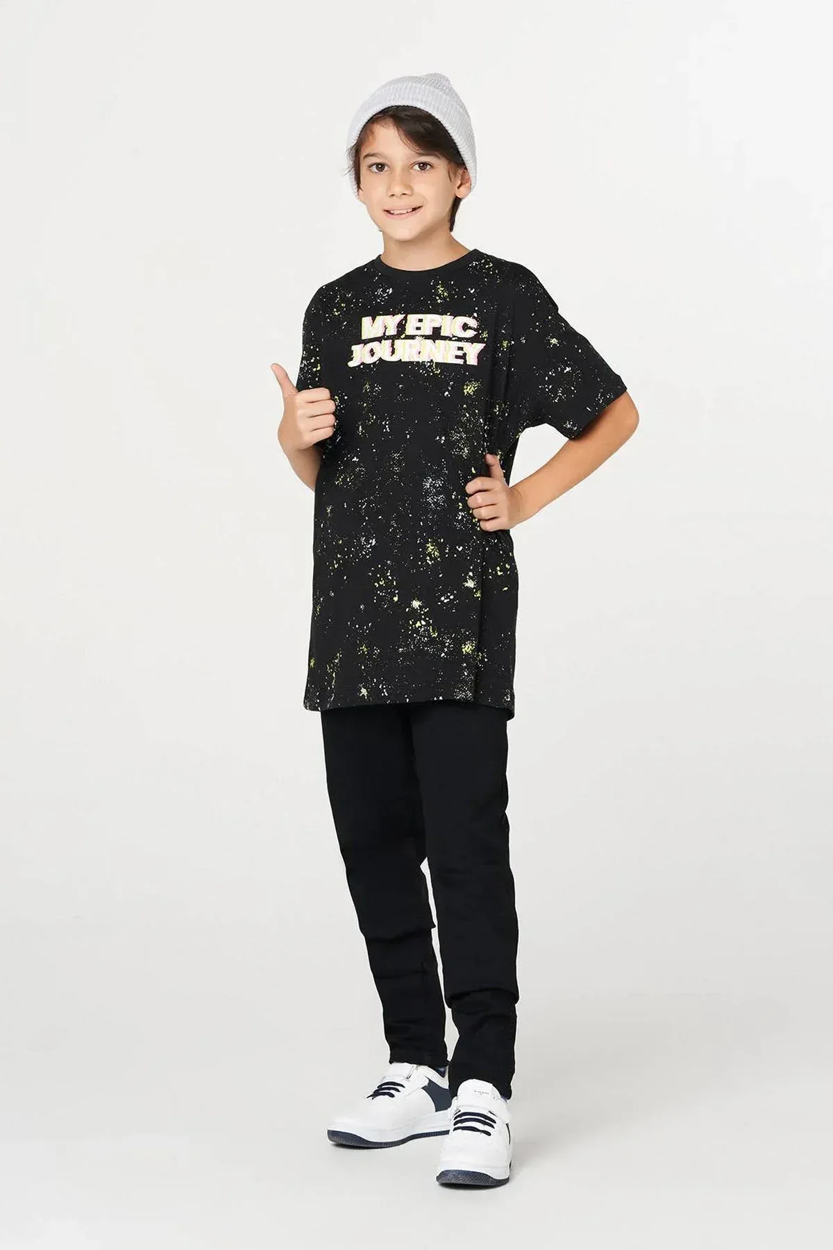 SPATTERED TYPOGRAPHY T-SHIRT FOR BOYS - BLACK - Image 3