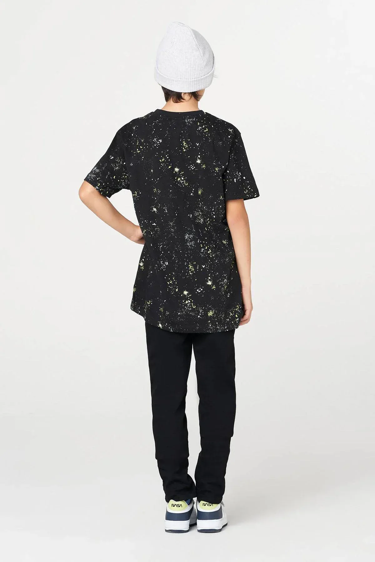 SPATTERED TYPOGRAPHY T-SHIRT FOR BOYS - BLACK - Image 4