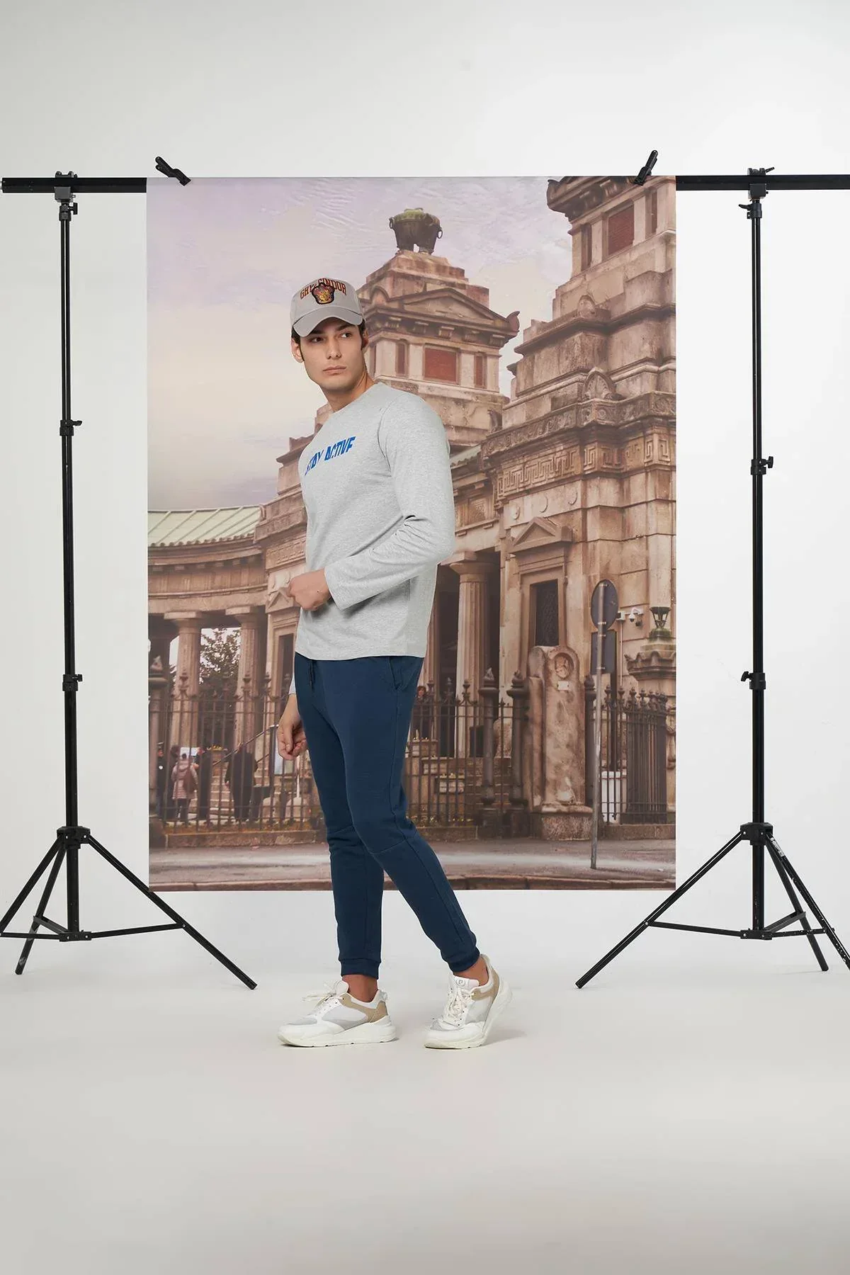 LONG SELEEVE PRINTED T-SHIRT FOR MEN - GREY MELANGE - Image 3