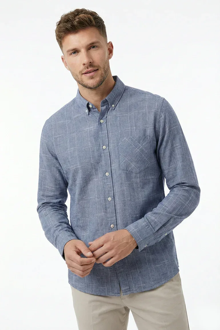 TEXTURE BUTTON DOWN SHIRT FOR MEN
