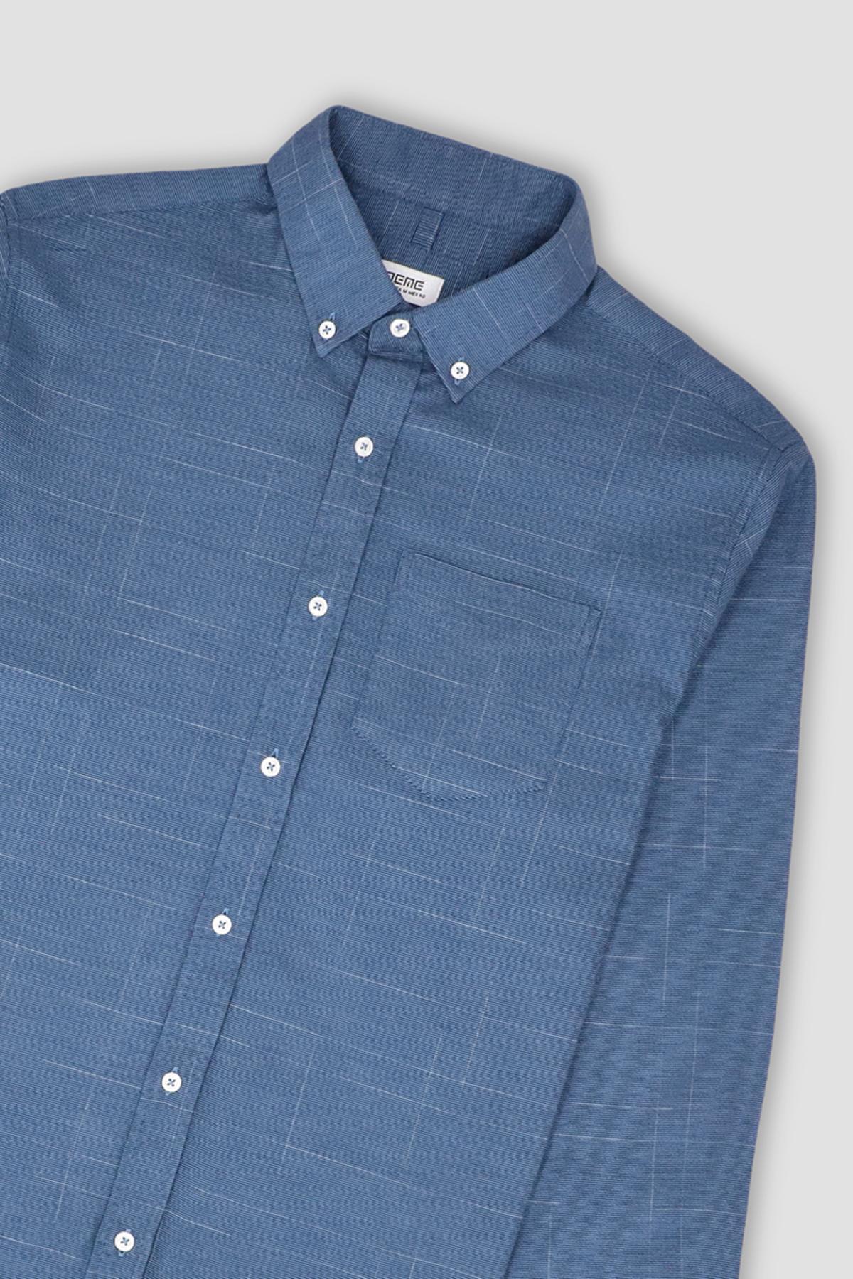 TEXTURE BUTTON DOWN SHIRT FOR MEN - BLUE - Image 4
