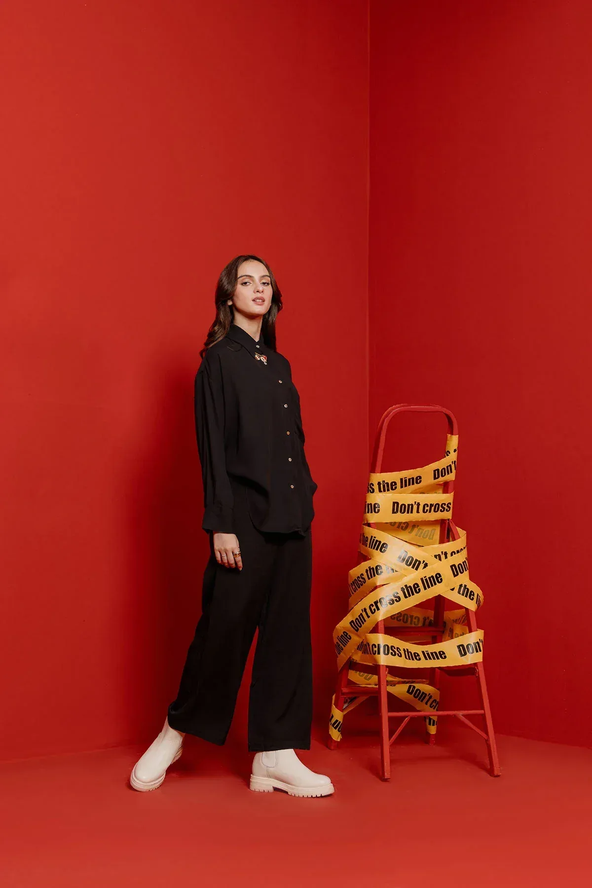 OVERSIZED SOLID SHIRT FOR WOMEN - BLACK - Image 2