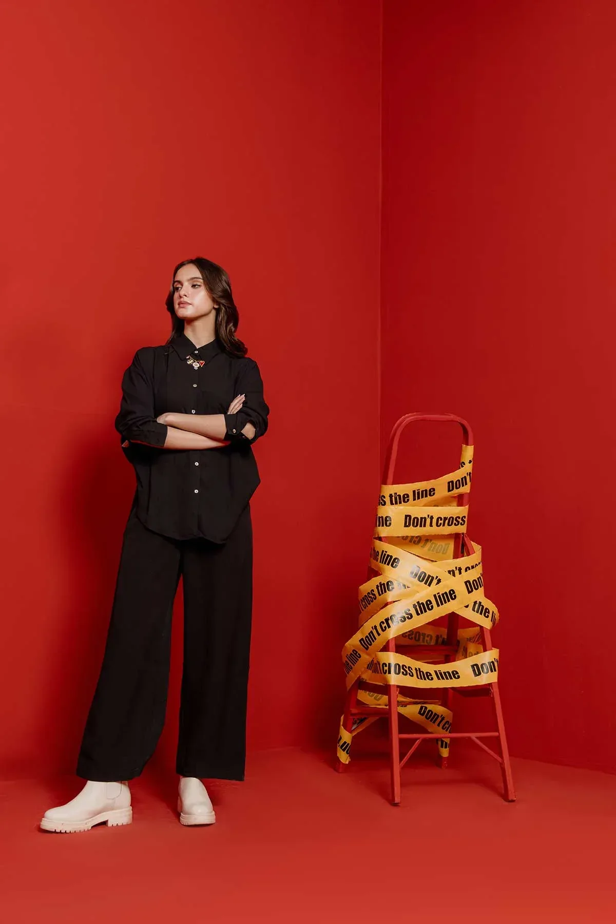 OVERSIZED SOLID SHIRT FOR WOMEN - BLACK - Image 4