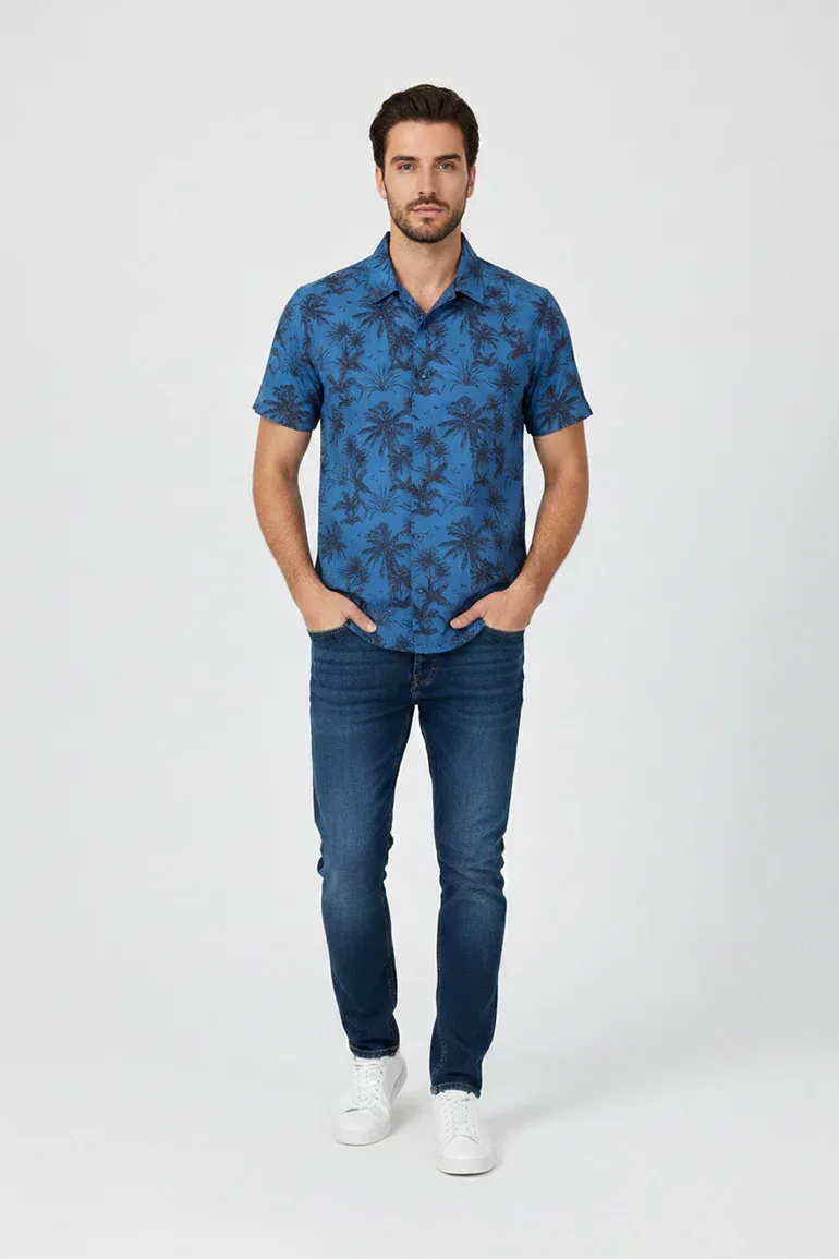 PRINTED HALF SLEEVE SHIRT FOR MEN - BLUE