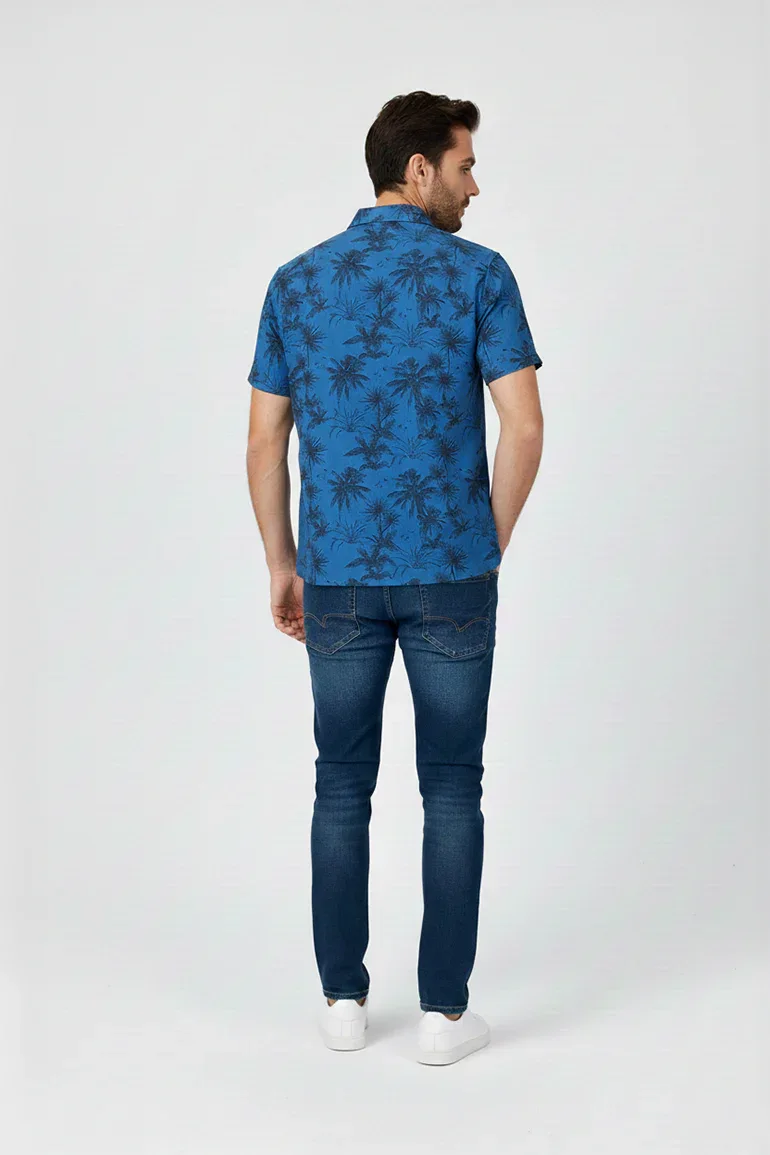 PRINTED HALF SLEEVE SHIRT FOR MEN - BLUE - Image 2