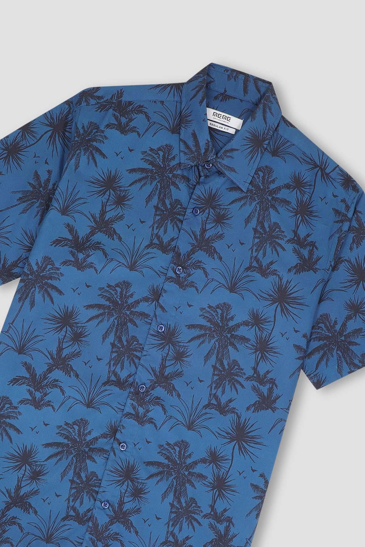 PRINTED HALF SLEEVE SHIRT FOR MEN - BLUE - Image 4