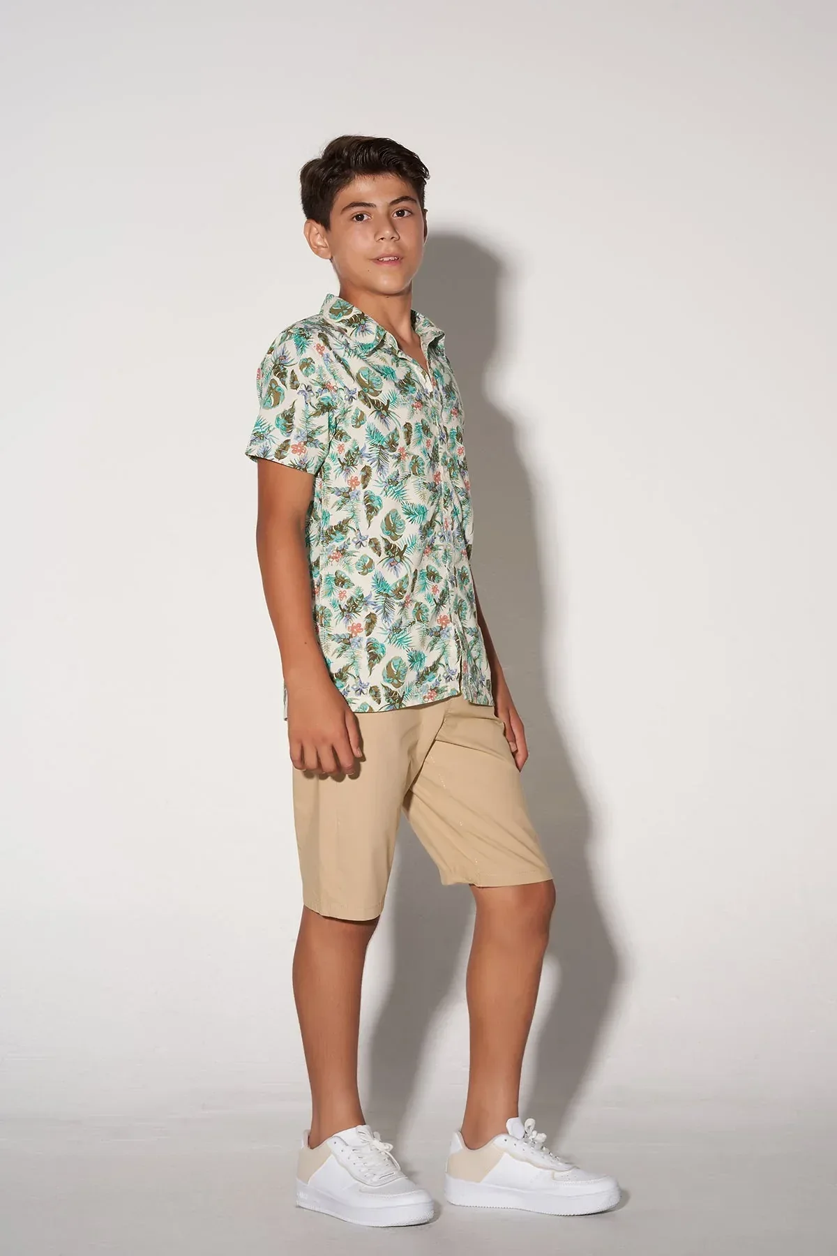 SAFARI LEAVE BUTTON DOWN SHIRT FOR BOYS - ECRU - Image 3