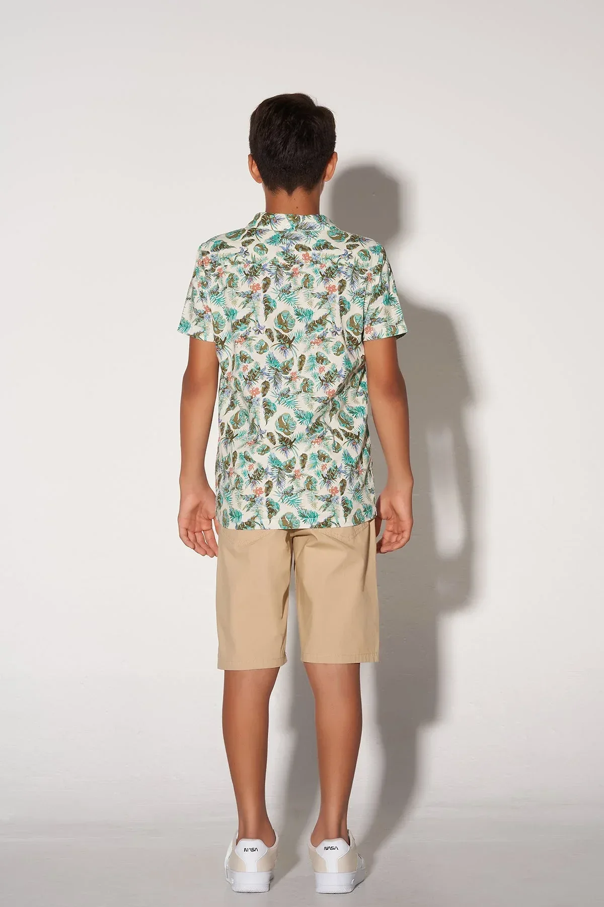SAFARI LEAVE BUTTON DOWN SHIRT FOR BOYS - ECRU - Image 4