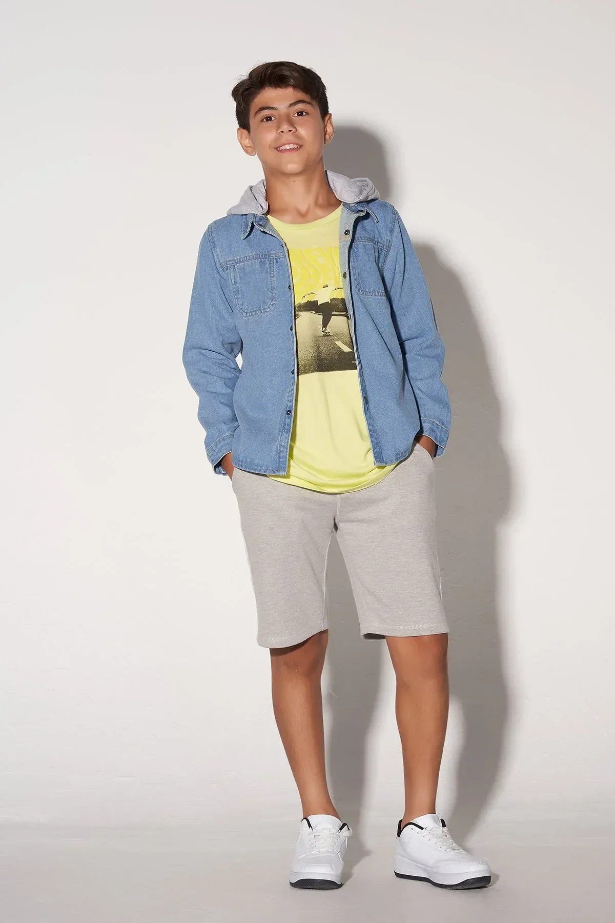 HOODED DENIM SHIRT FOR BOYS