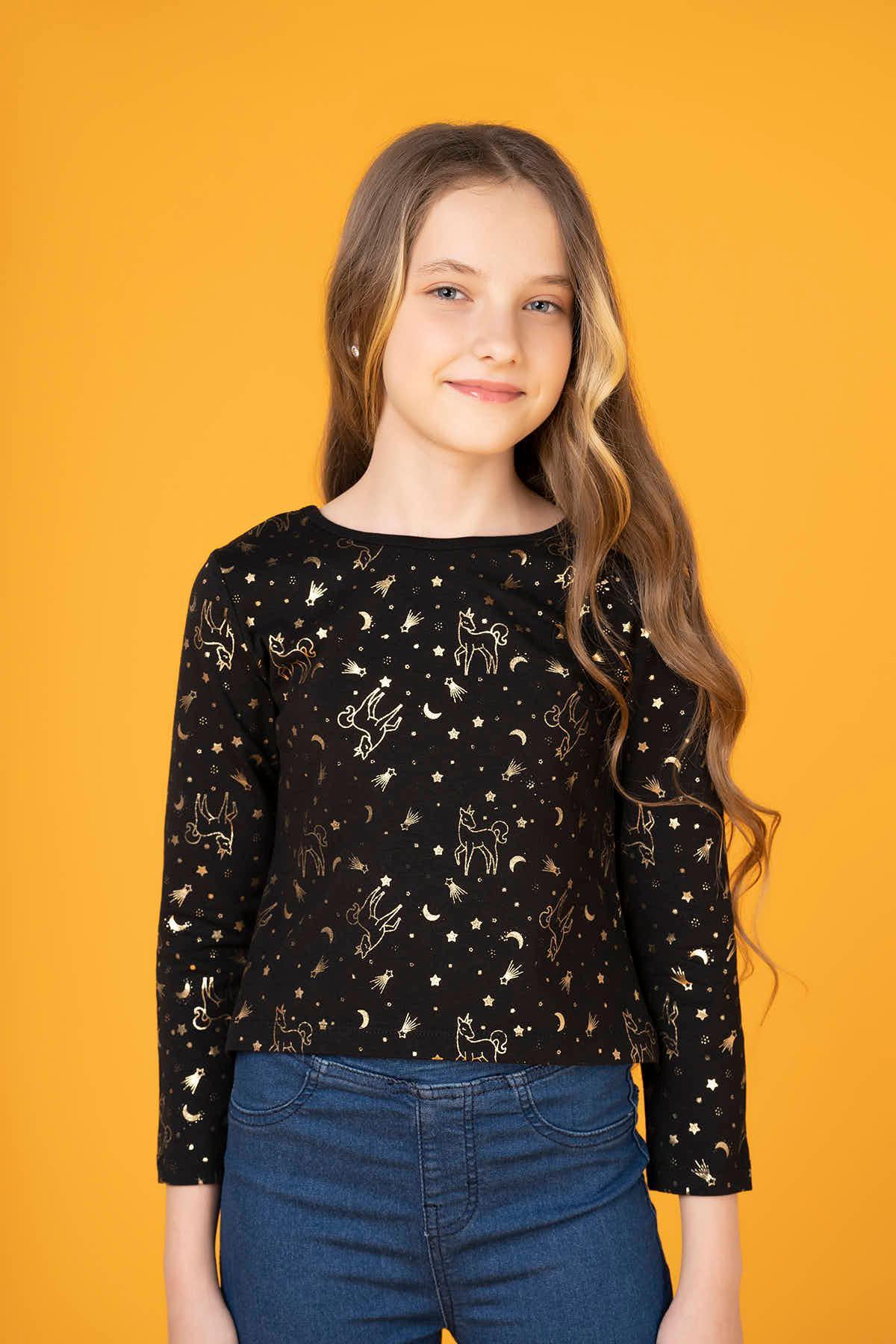 PRINTED T-SHIRT FOR GIRLS - BLACK