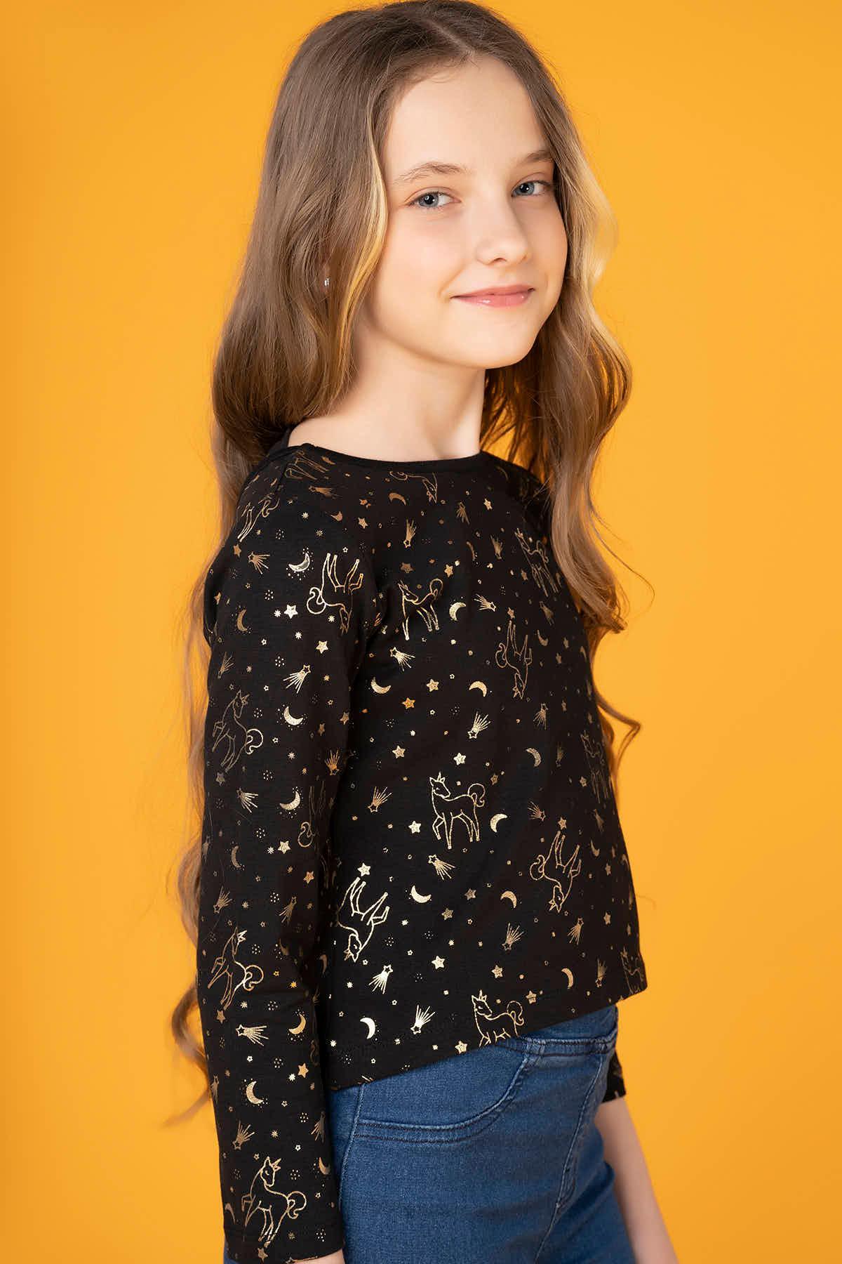PRINTED T-SHIRT FOR GIRLS - BLACK - Image 3