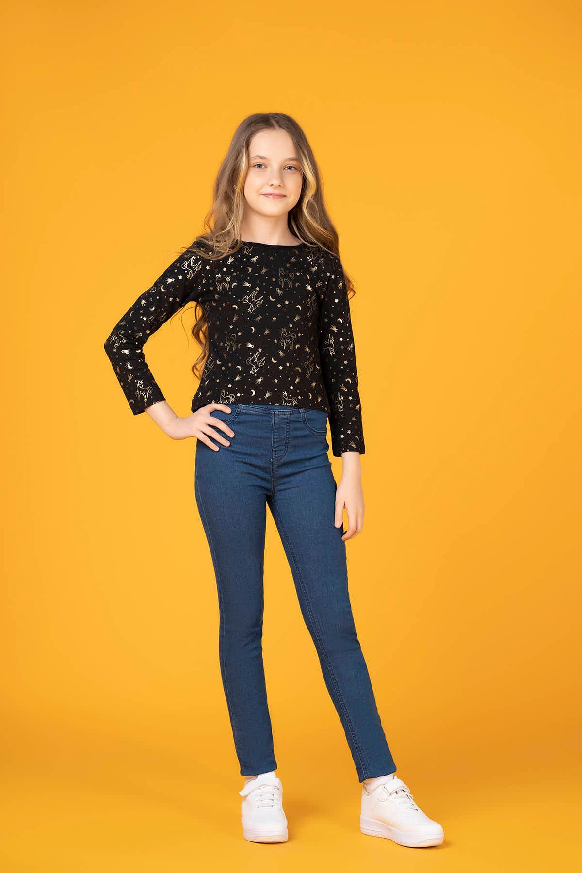 DARK WASH DENIM JEGGING FOR GIRLS - DARK BLUE