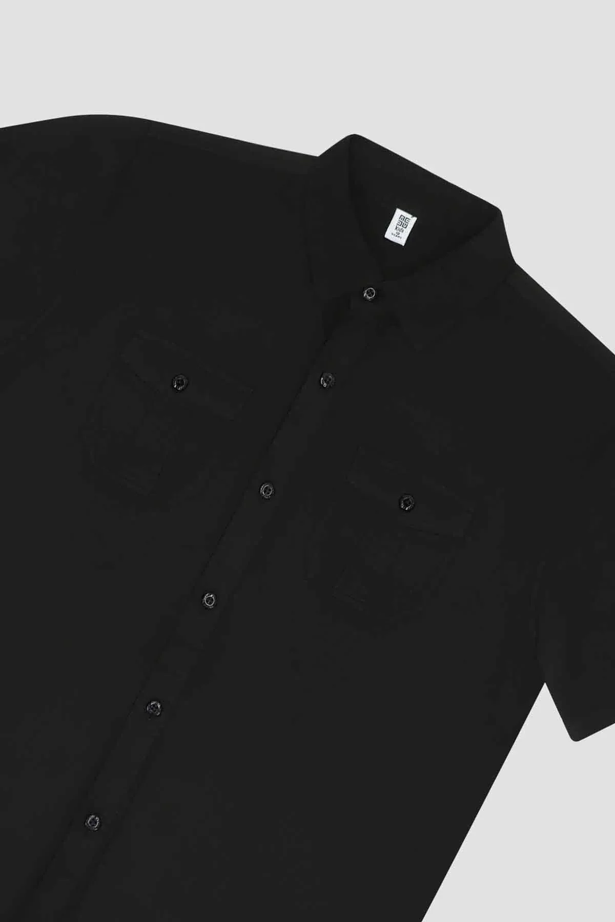 SOLID BUTTON DOWN SHIRT FOR BOYS - BLACK - Image 2