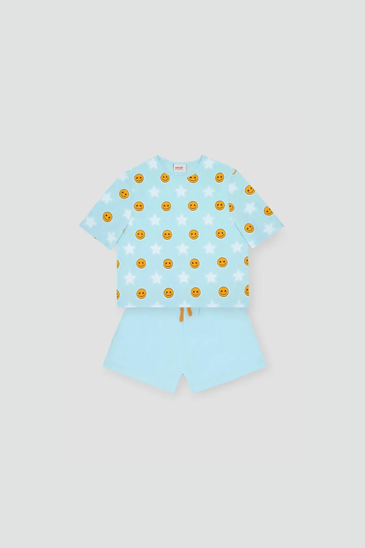 EMOJI T-SHIRT WITH SHORT FOR WOMEN - SKY BLUE