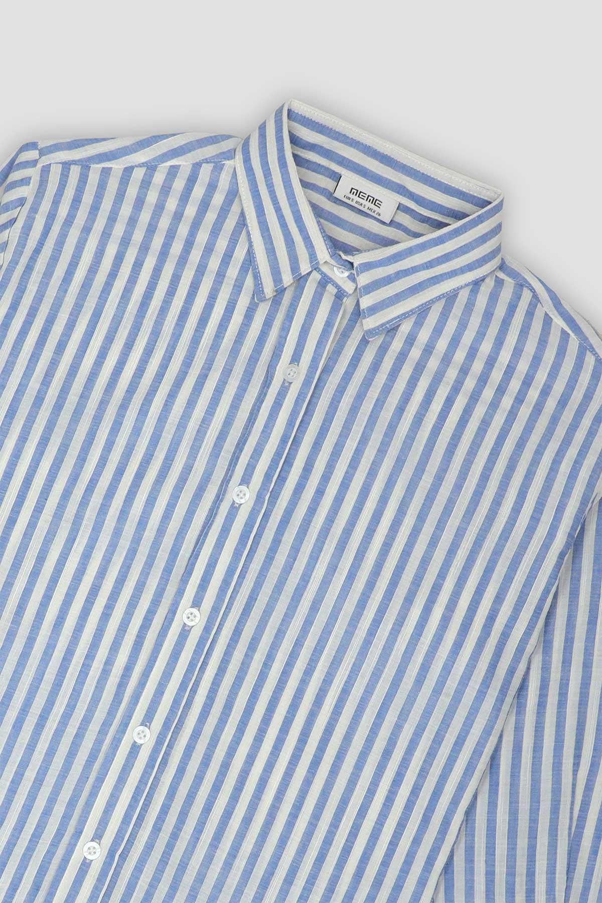 OVERSIZED STRIPED SHIRT FOR WOMEN - BLUE STRIPE - Image 2