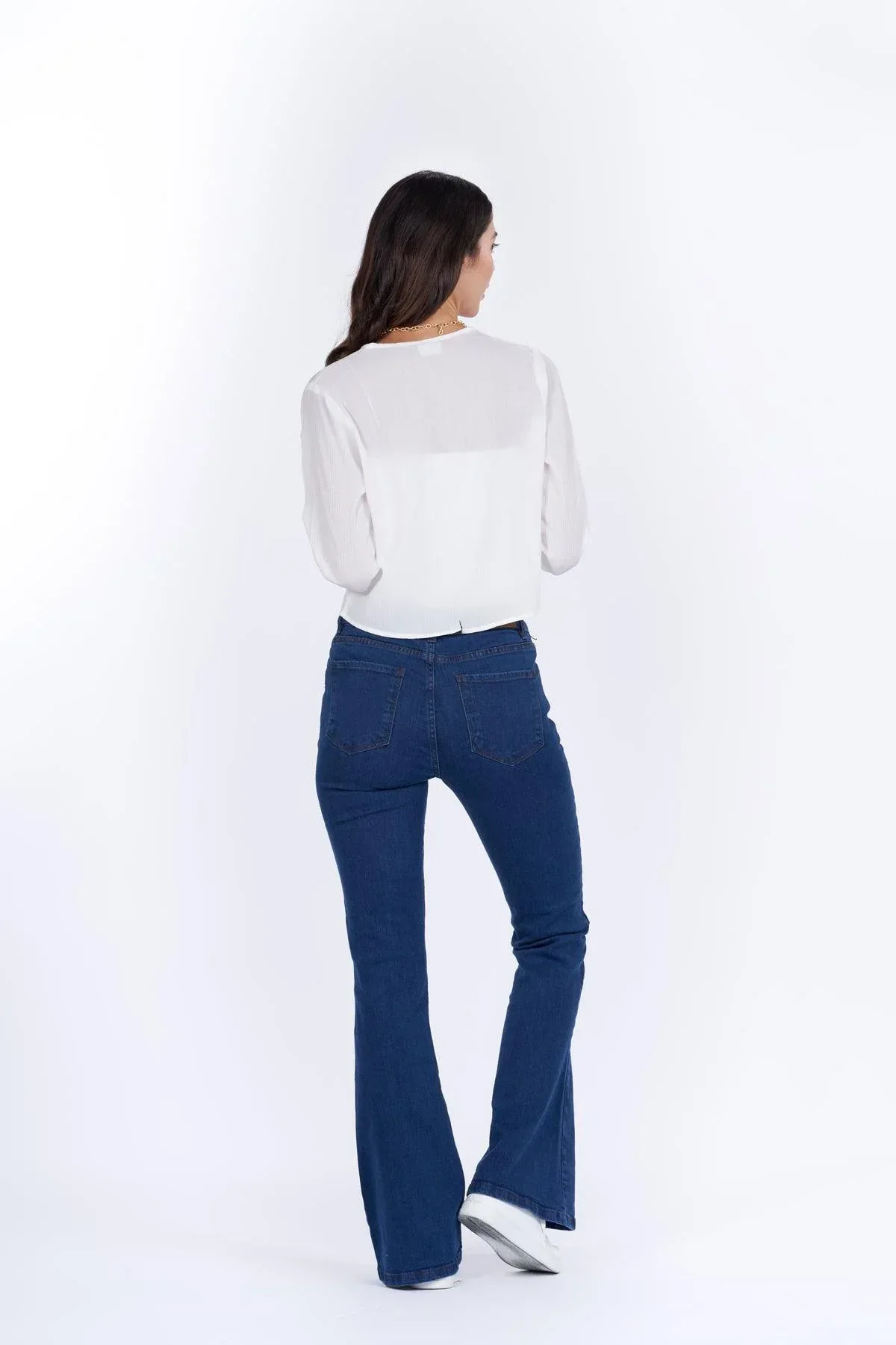 FLARED JEANS FOR WOMEN - DARK BLUE - Image 3