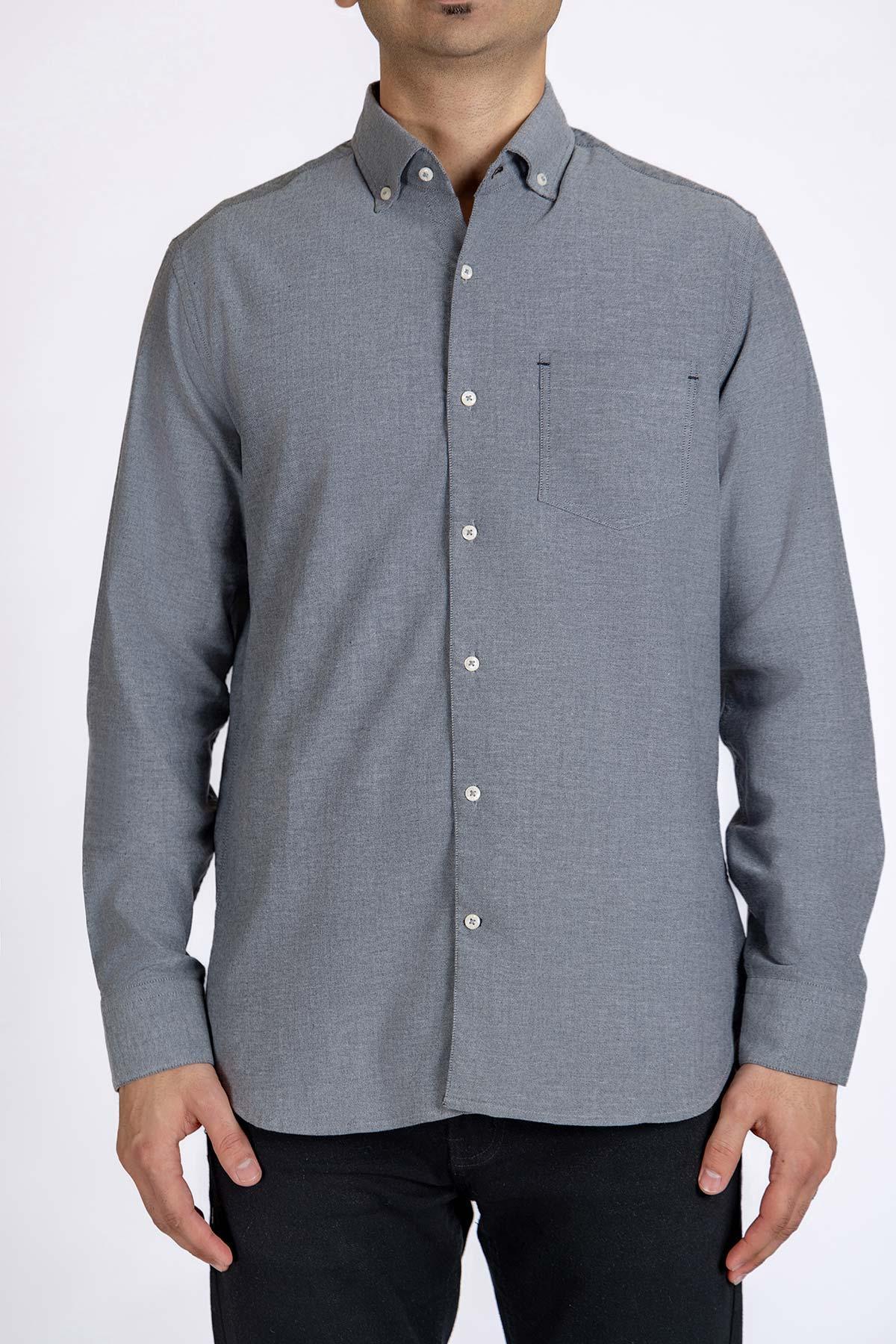 SOLID BUTTON DOWN SHIRT FOR MEN - GREY