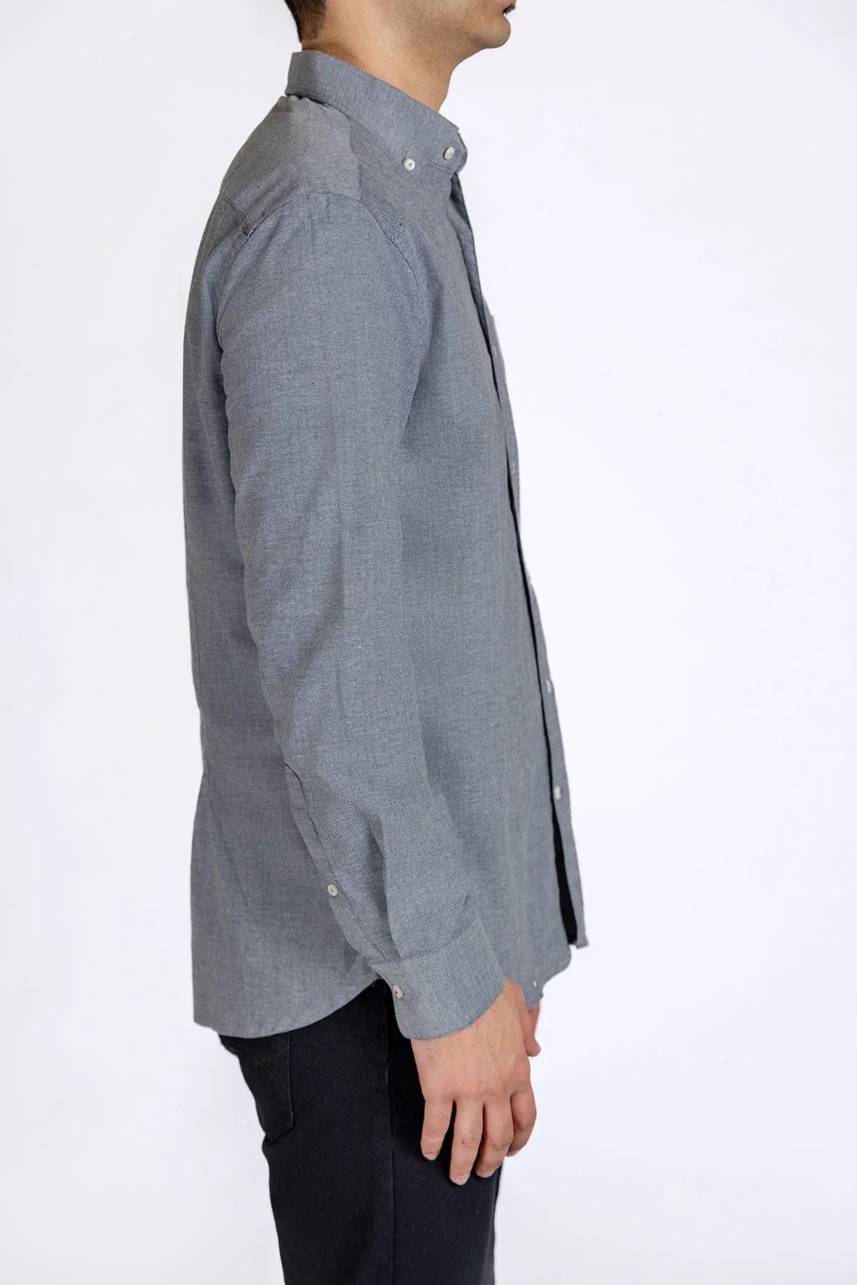 SOLID BUTTON DOWN SHIRT FOR MEN - GREY - Image 3