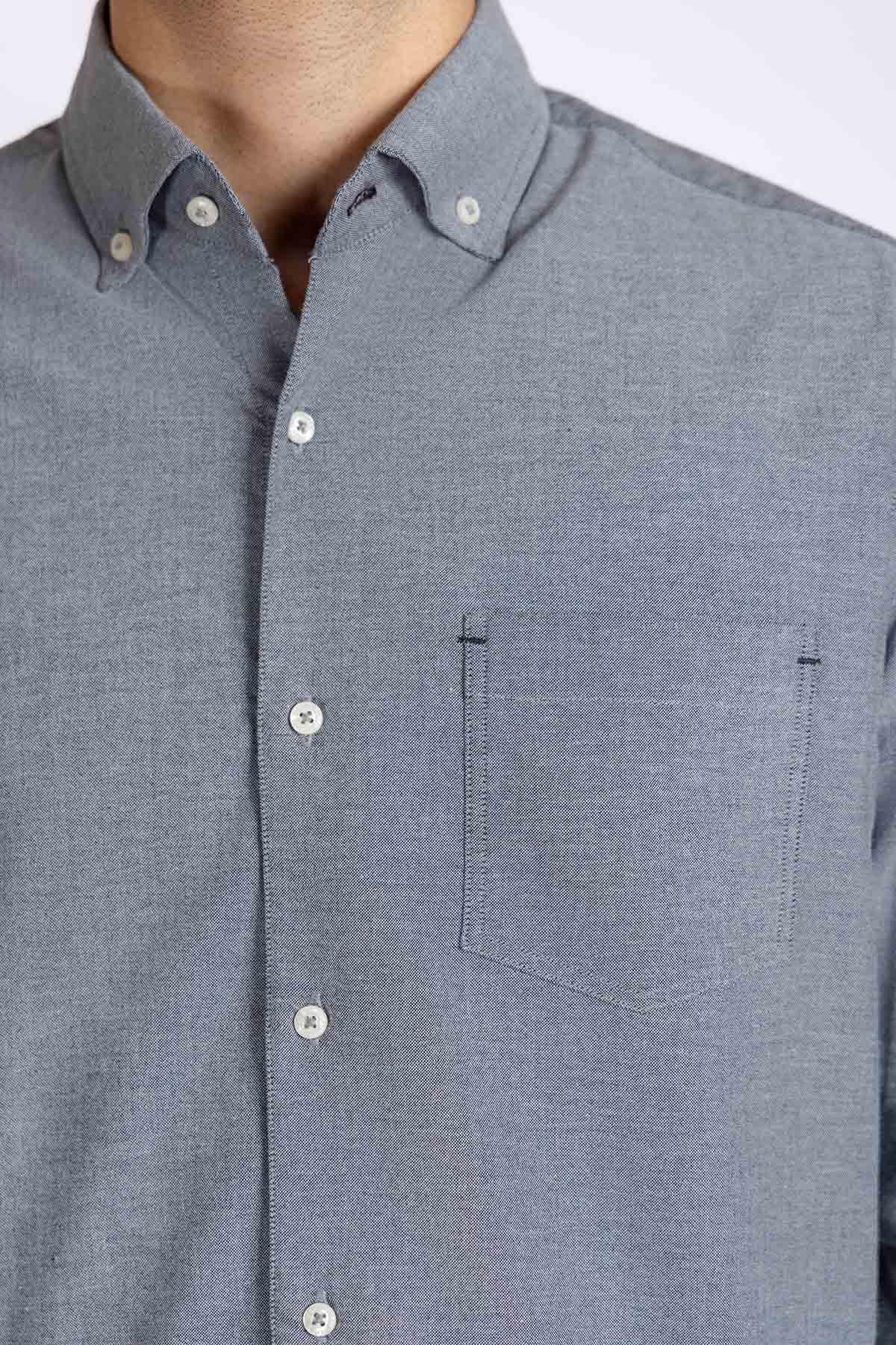 SOLID BUTTON DOWN SHIRT FOR MEN - GREY - Image 4