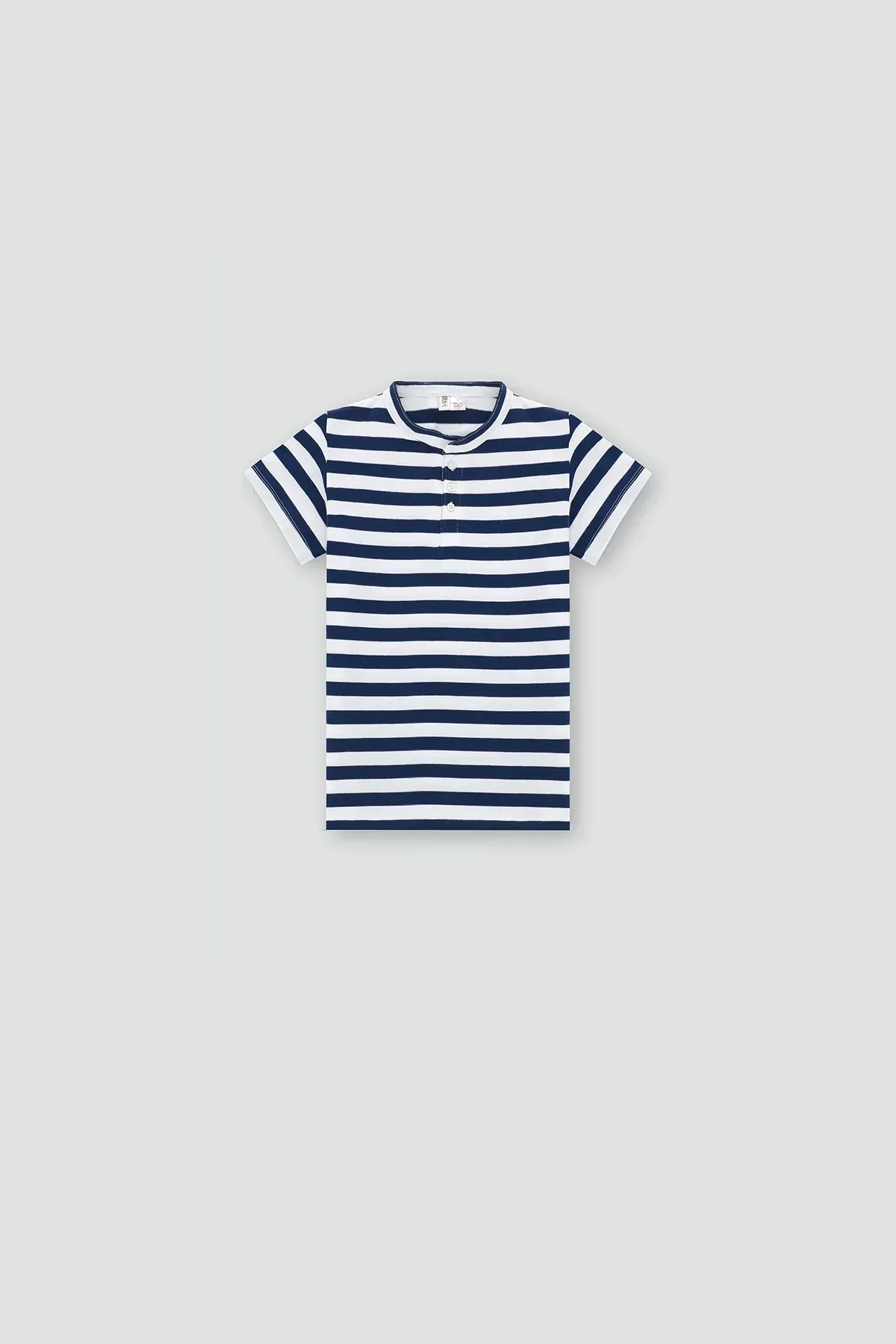 STRIPE HENLEY COLLAR T-SHIRT FOR BOYS - NAVY