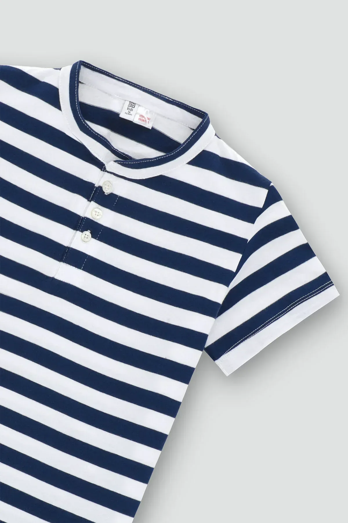 STRIPE HENLEY COLLAR T-SHIRT FOR BOYS - NAVY - Image 2