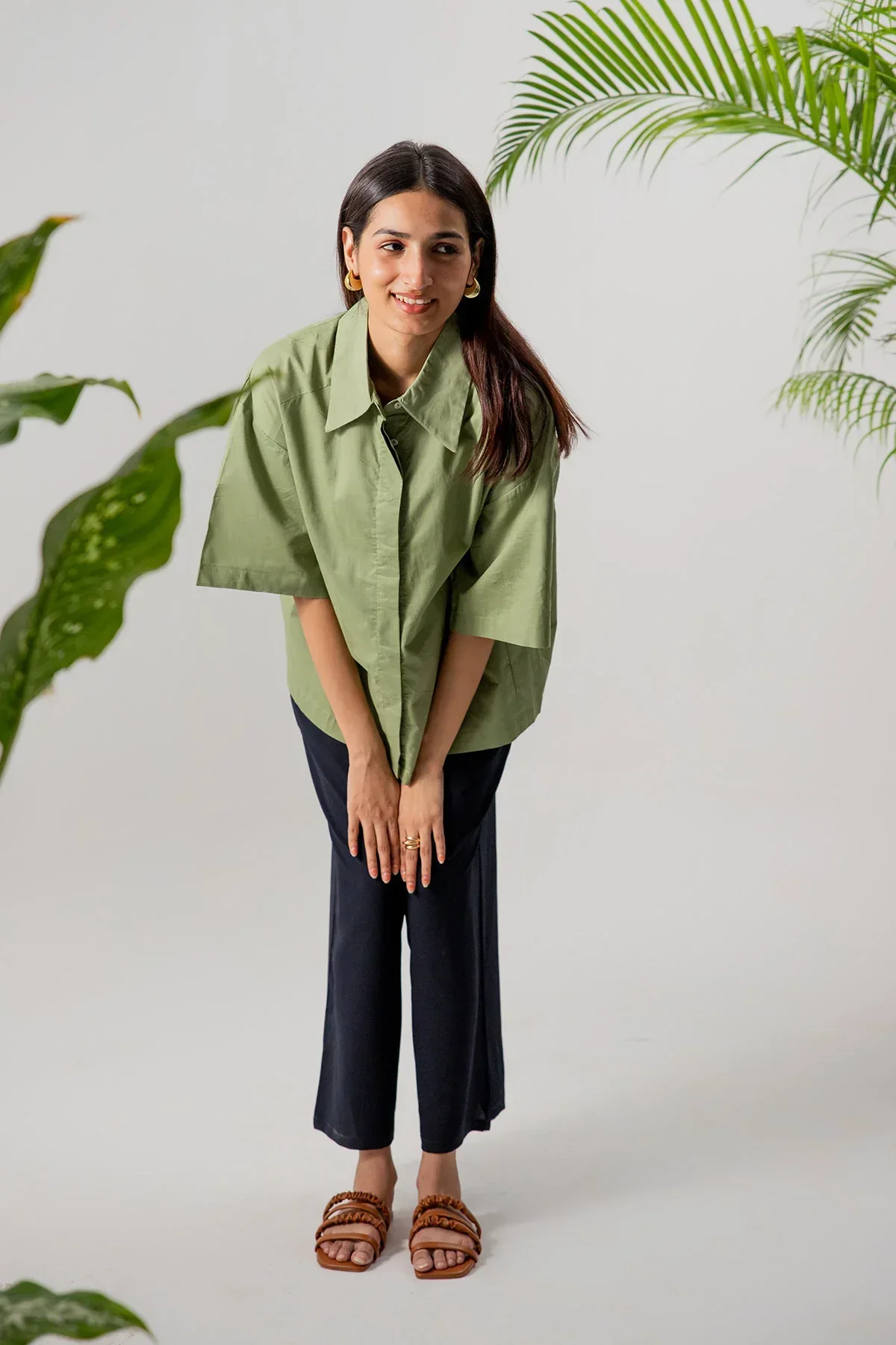 OVERSIZED SOLID SHIRT FOR WOMEN - GREEN - Image 3