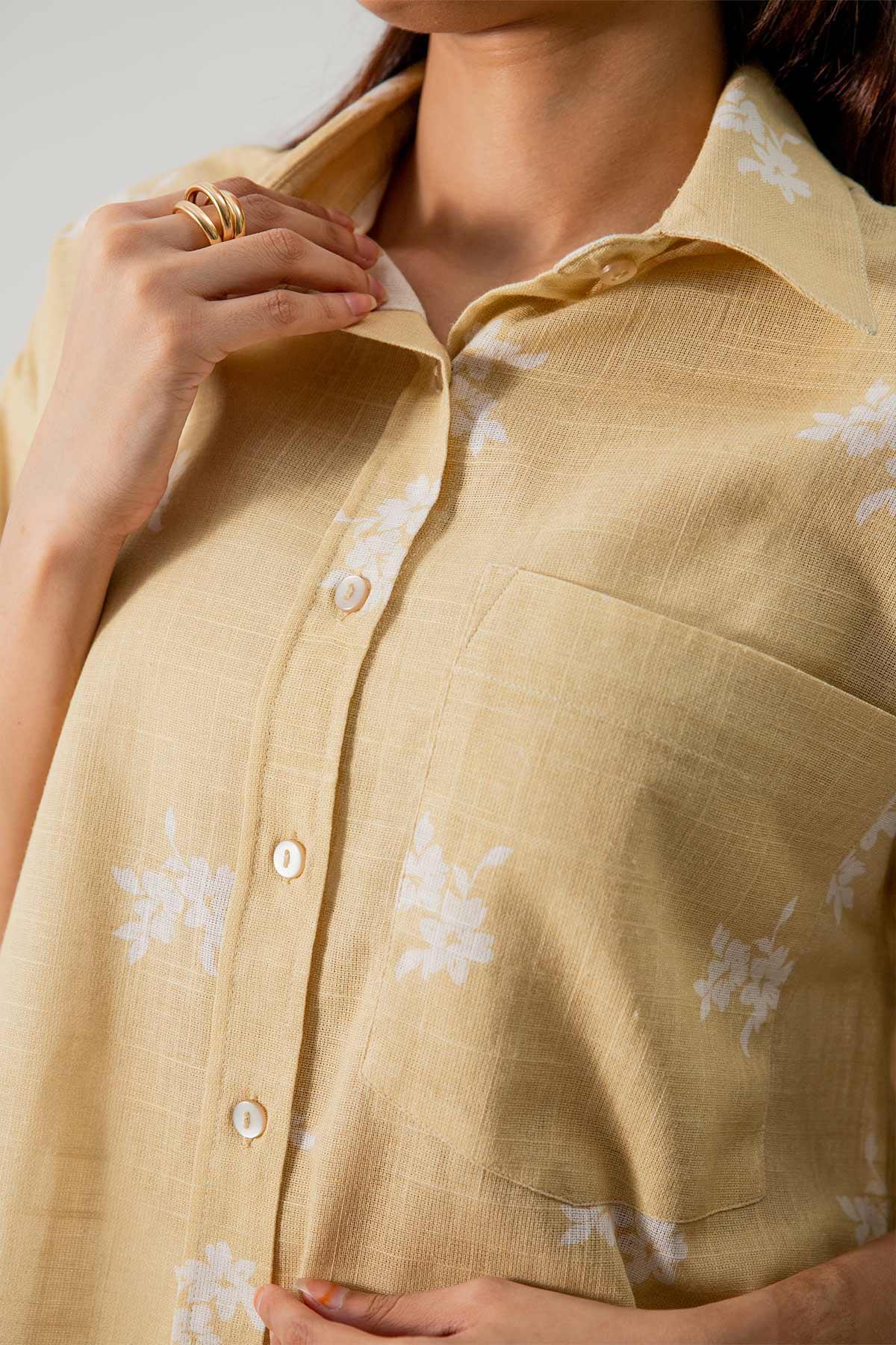 OVERSIZED PRINTED SHIRT FOR WOMEN - BEIGE - Image 4