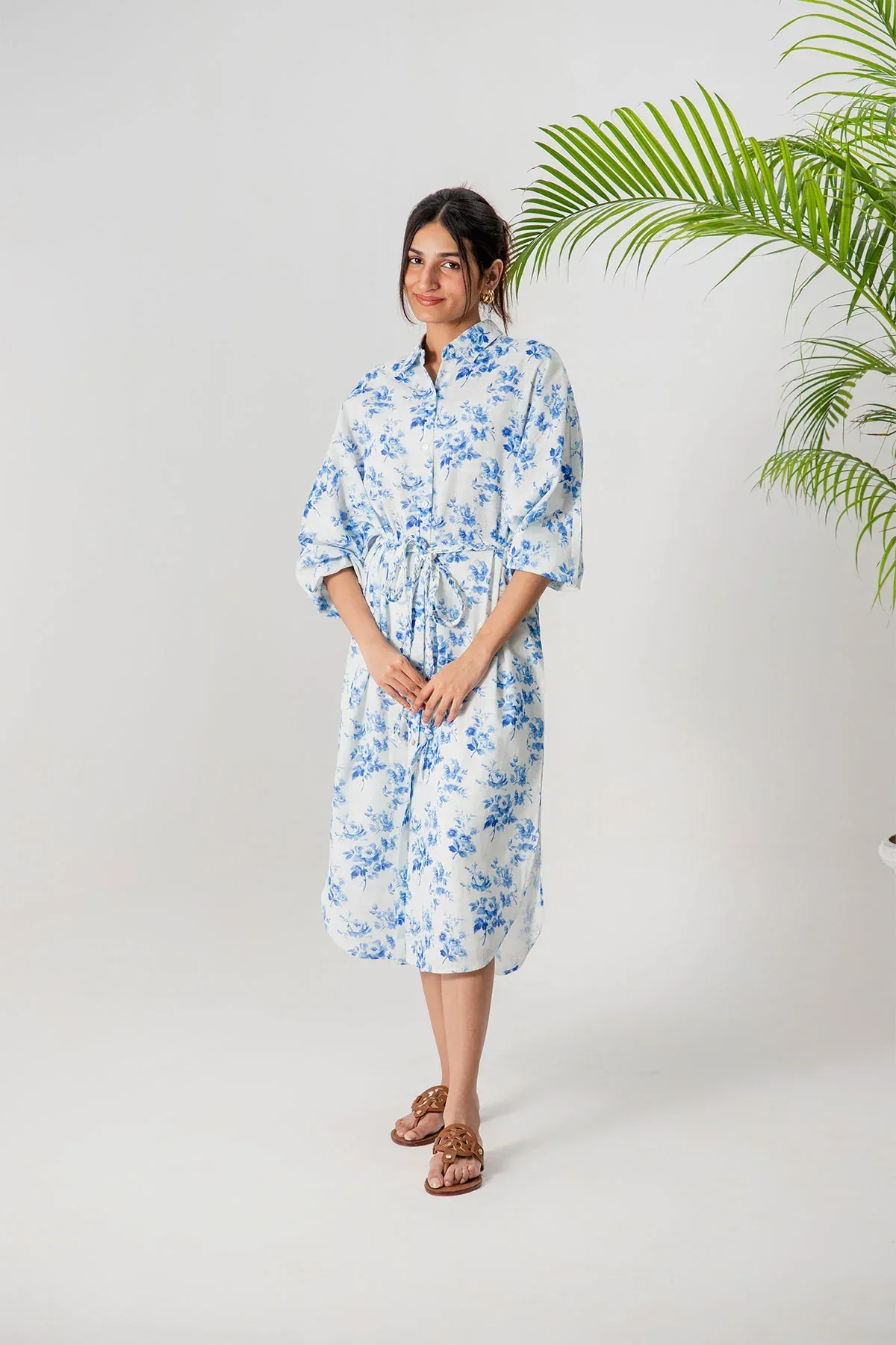 FLORAL LONG DRESS FOR WOMEN - BLUE