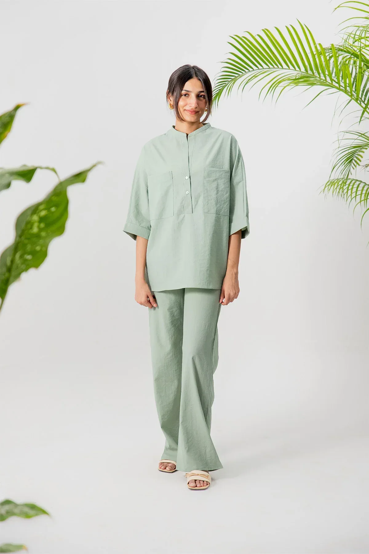 SOLID CO-ORD SET FOR WOMEN - SAGE GREEN