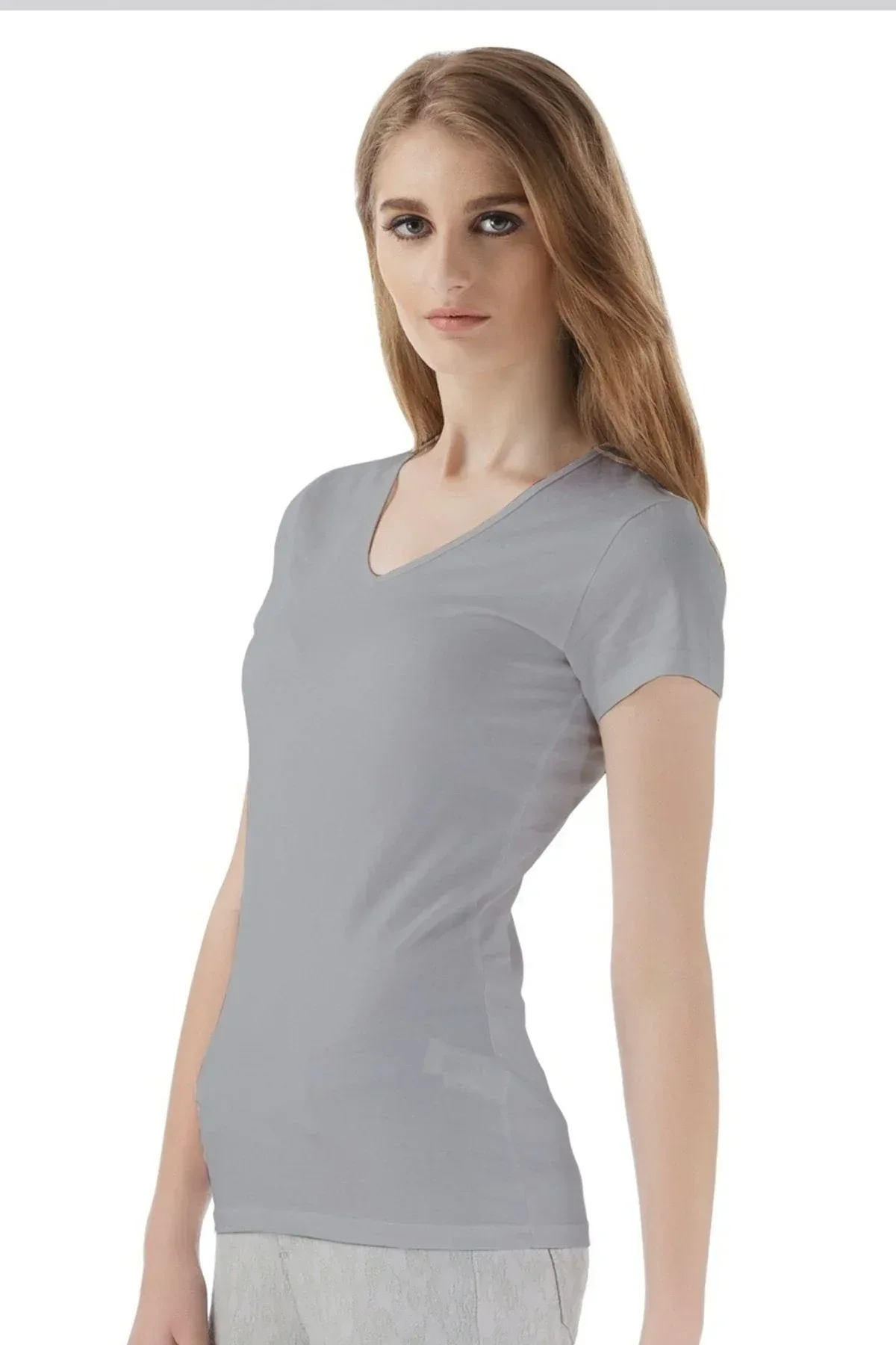SOLID T-SHIRT FOR WOMEN - GREY - Image 2