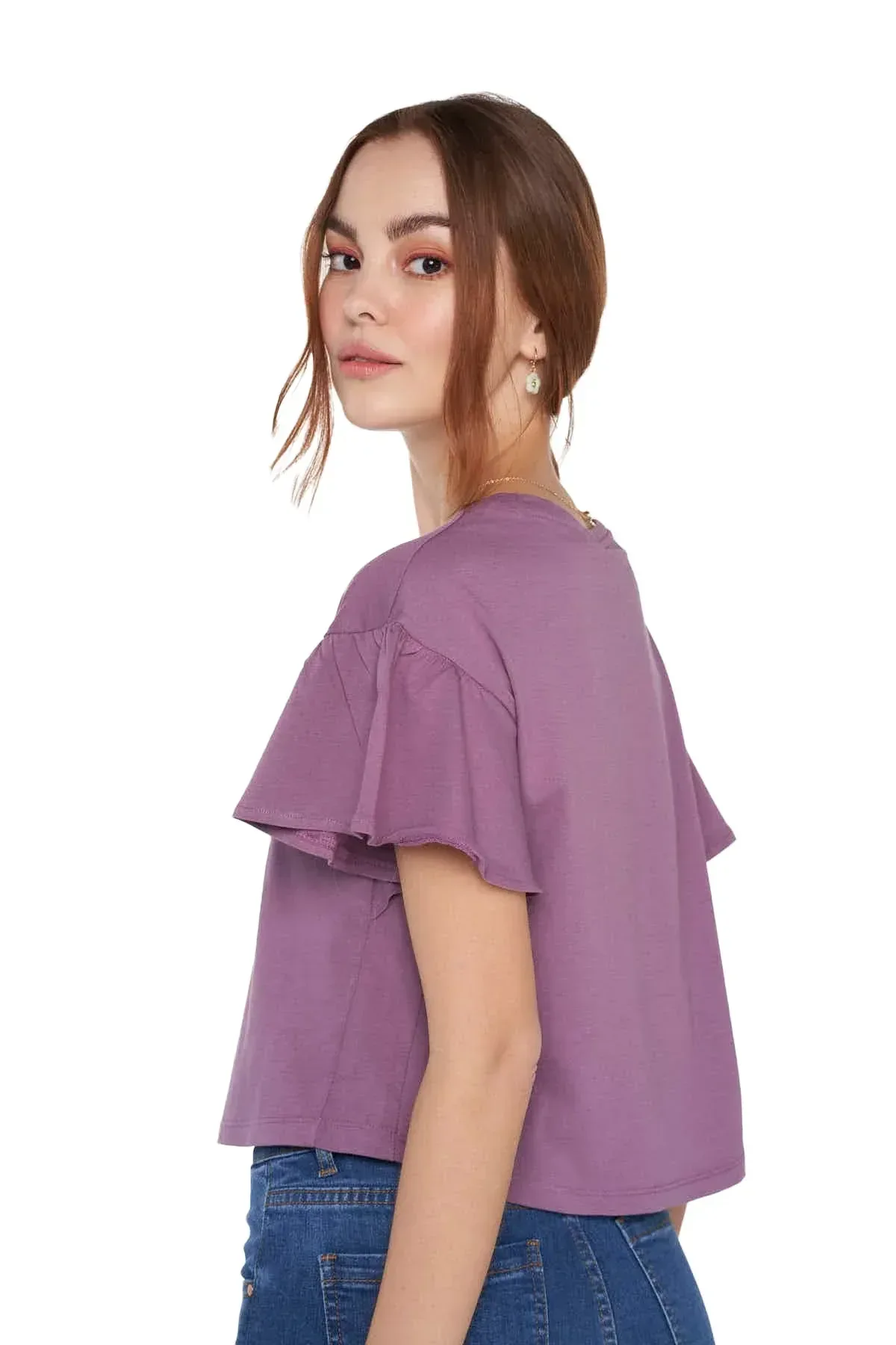 SOLID T-SHIRT FOR WOMEN - PURPLE - Image 2