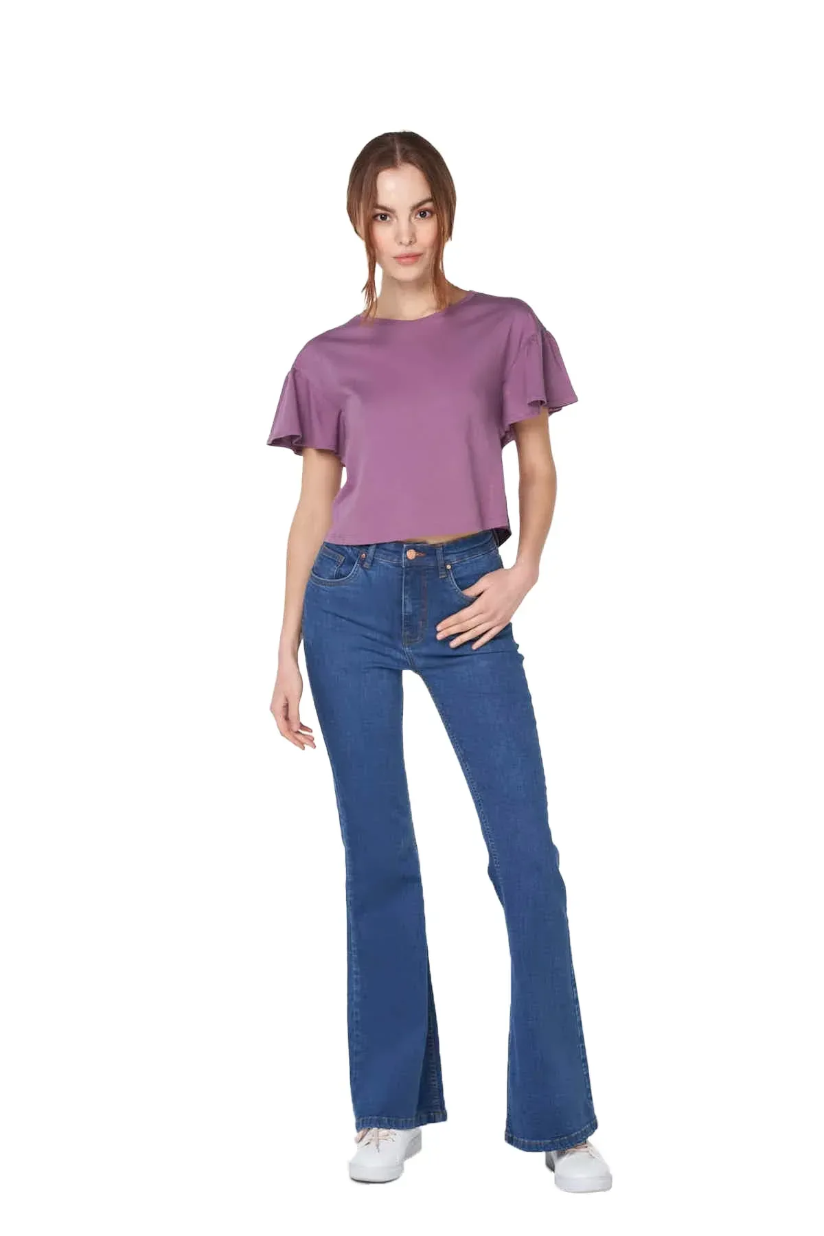SOLID T-SHIRT FOR WOMEN - PURPLE - Image 3