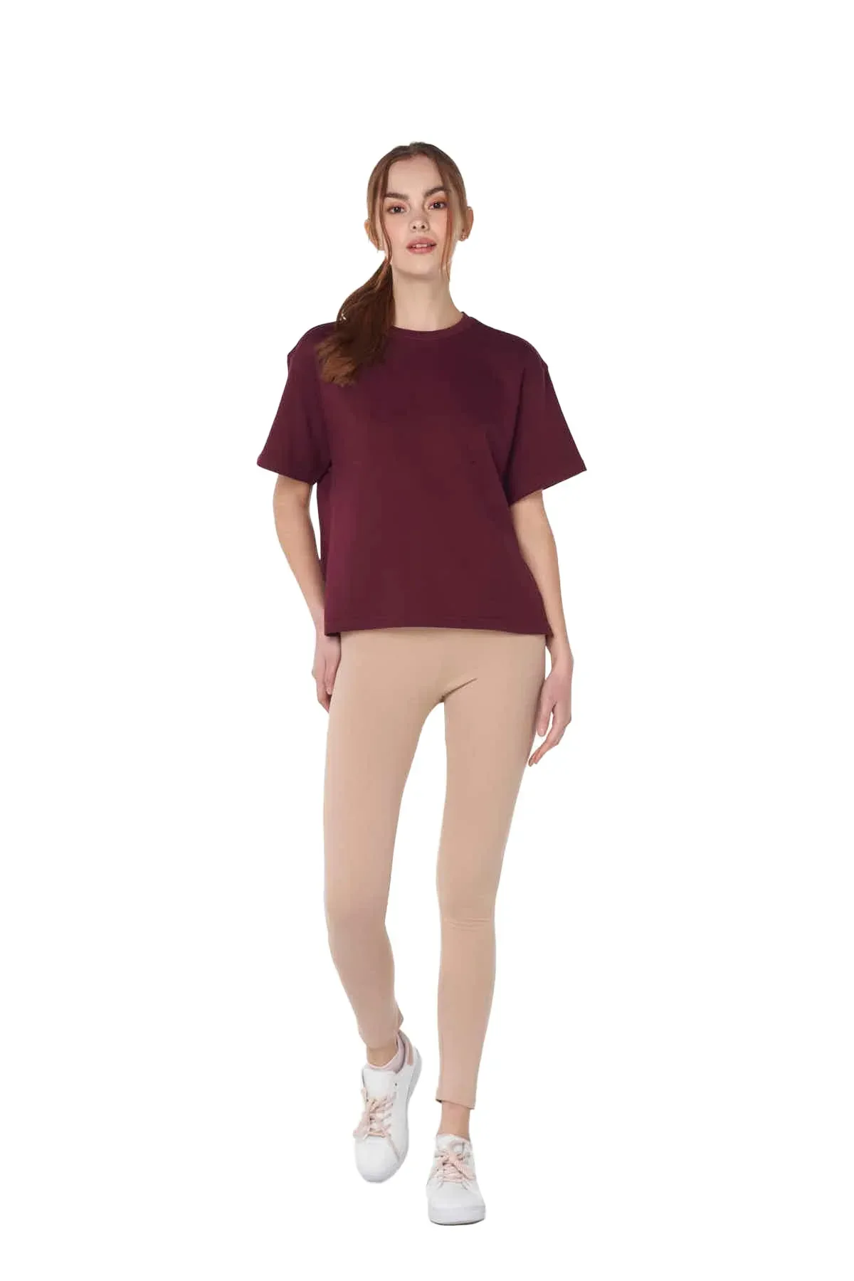 SOLID T-SHIRT FOR WOMEN - BURGUNDY