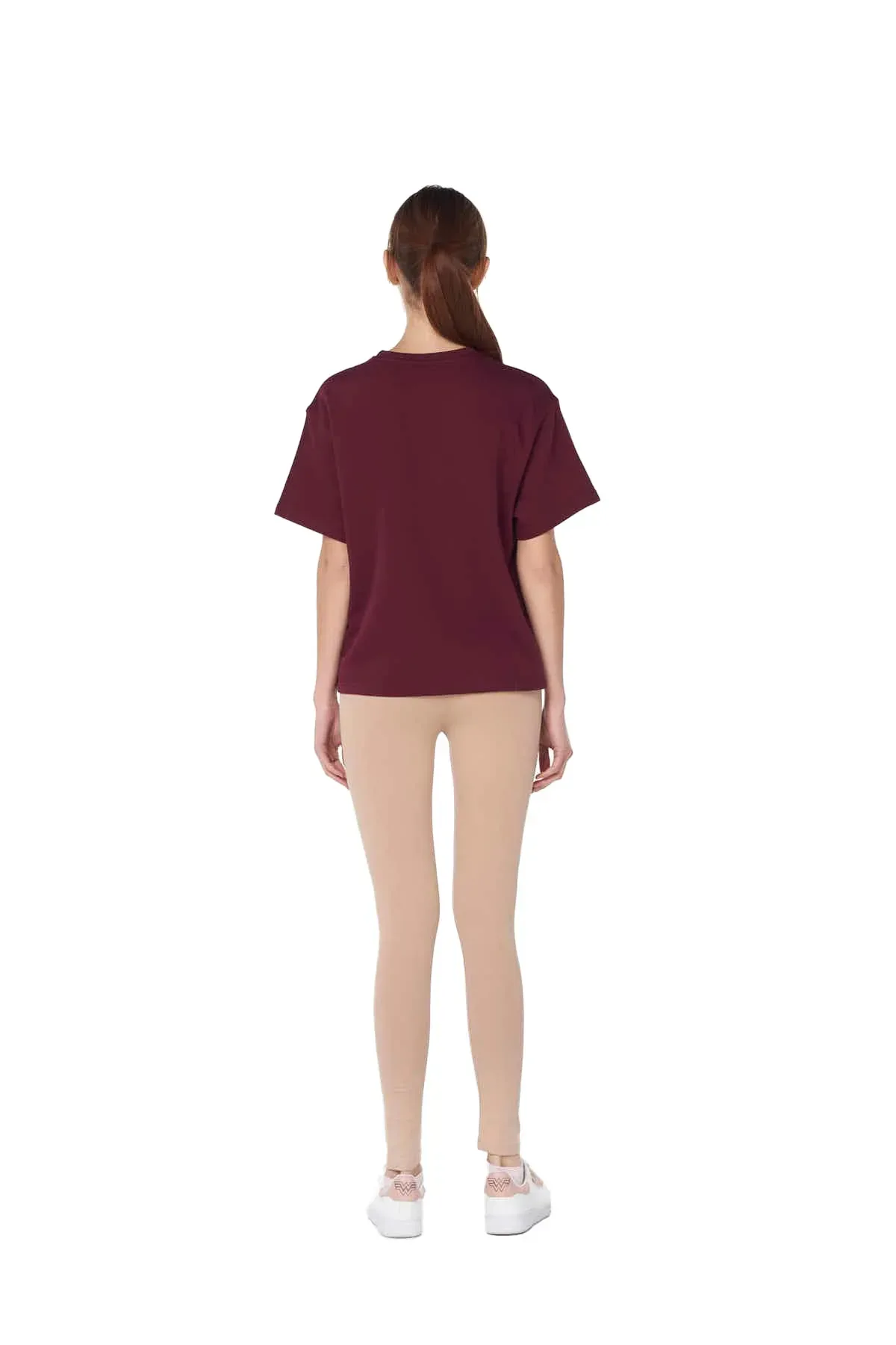 SOLID T-SHIRT FOR WOMEN - BURGUNDY - Image 2