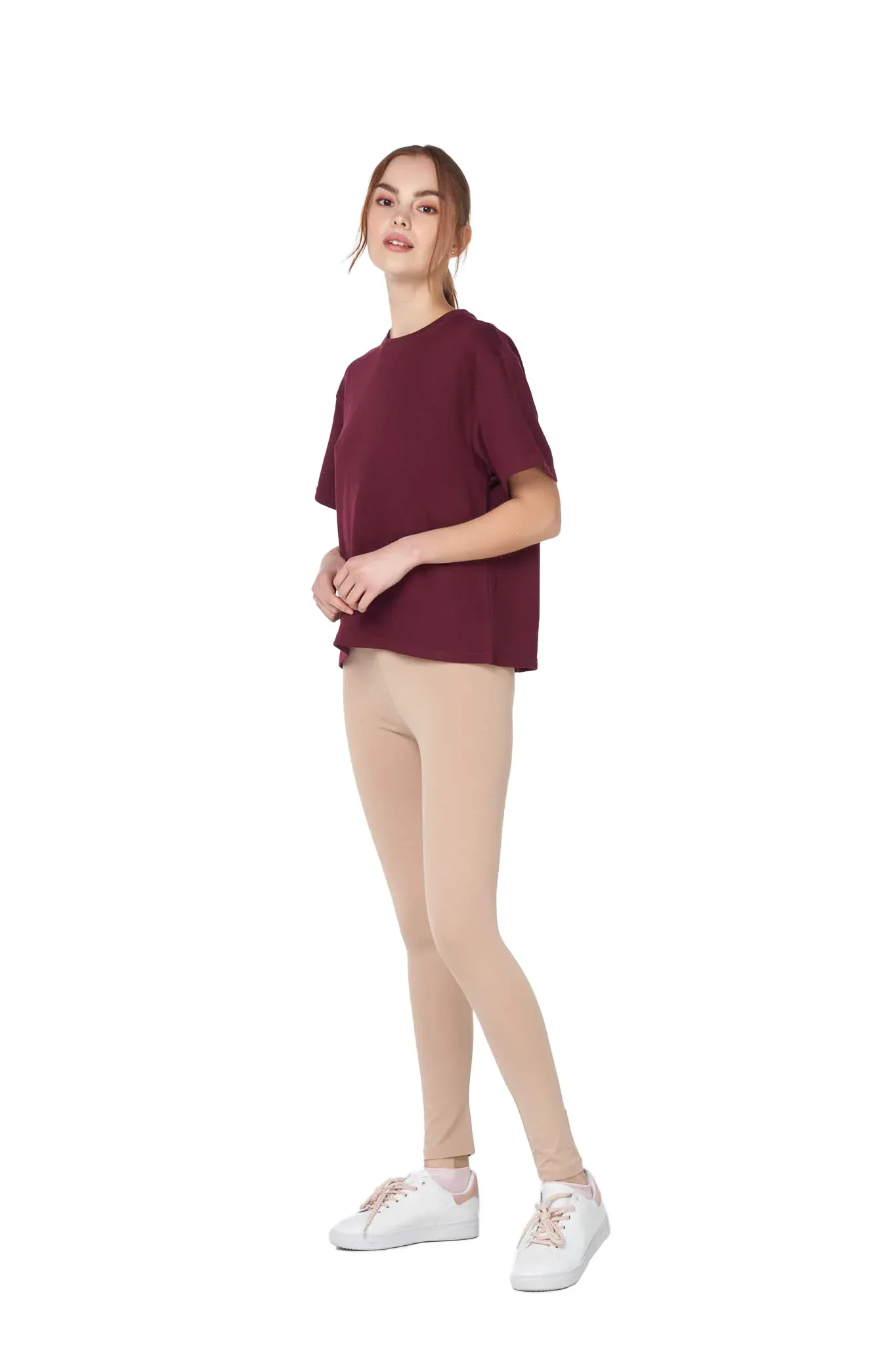 SOLID T-SHIRT FOR WOMEN - BURGUNDY - Image 3