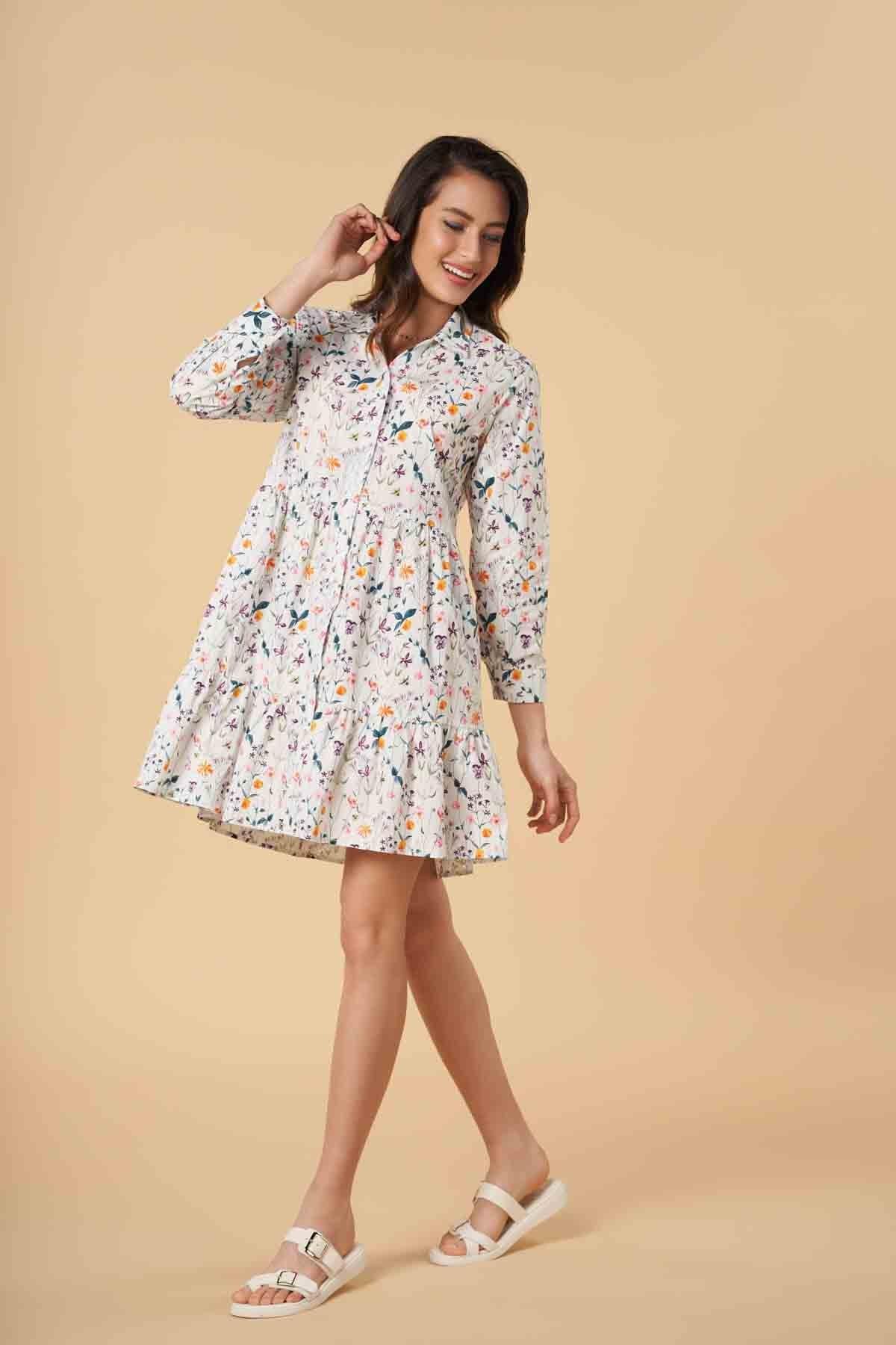 PRINTED DRESS FOR WOMEN - WHITE - Image 4
