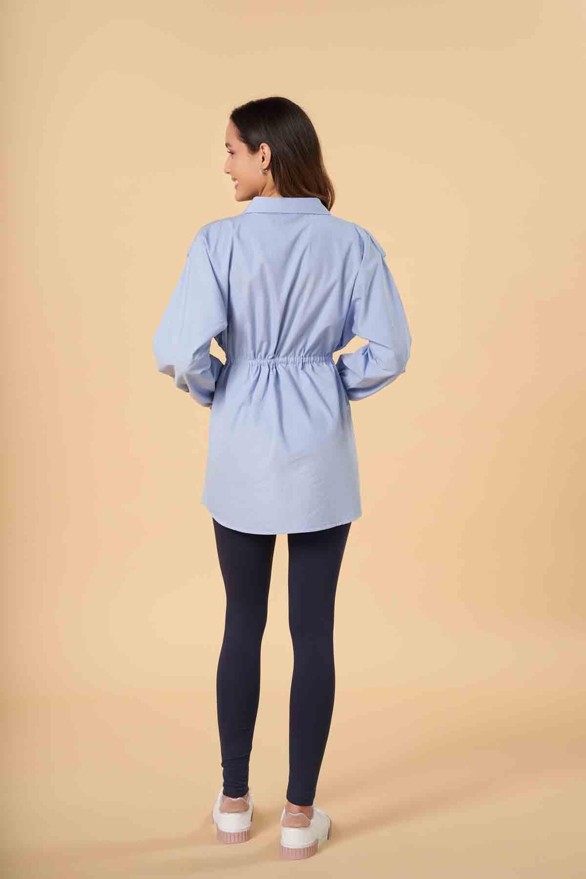 SOLID MIDI DRESS FOR WOMEN - LIGHT BLUE - Image 2