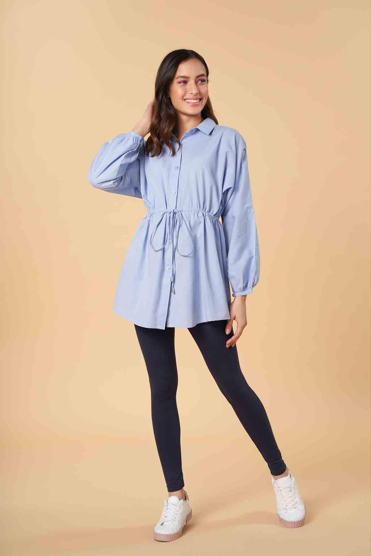 SOLID MIDI DRESS FOR WOMEN - LIGHT BLUE - Image 3