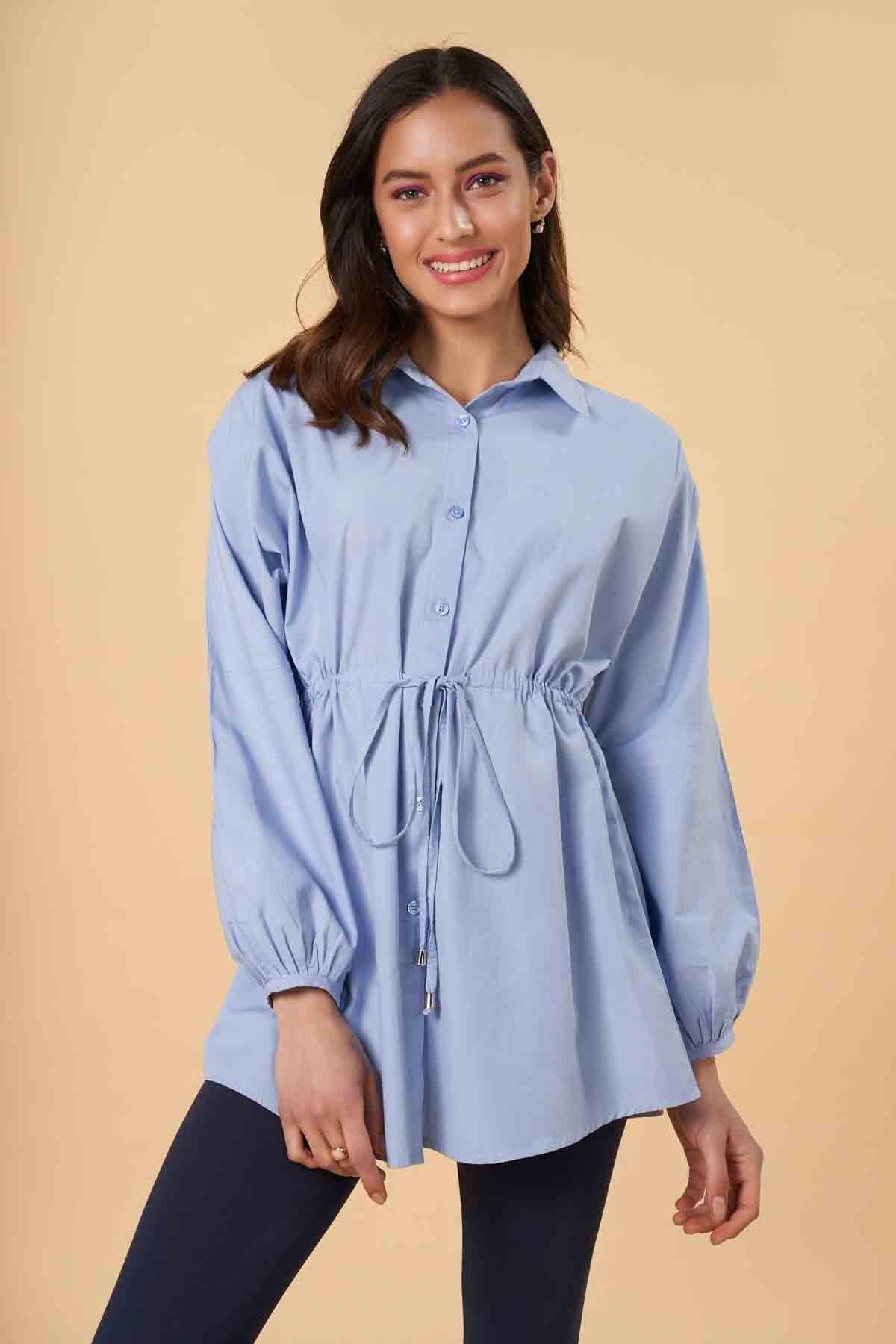 SOLID MIDI DRESS FOR WOMEN - LIGHT BLUE - Image 4