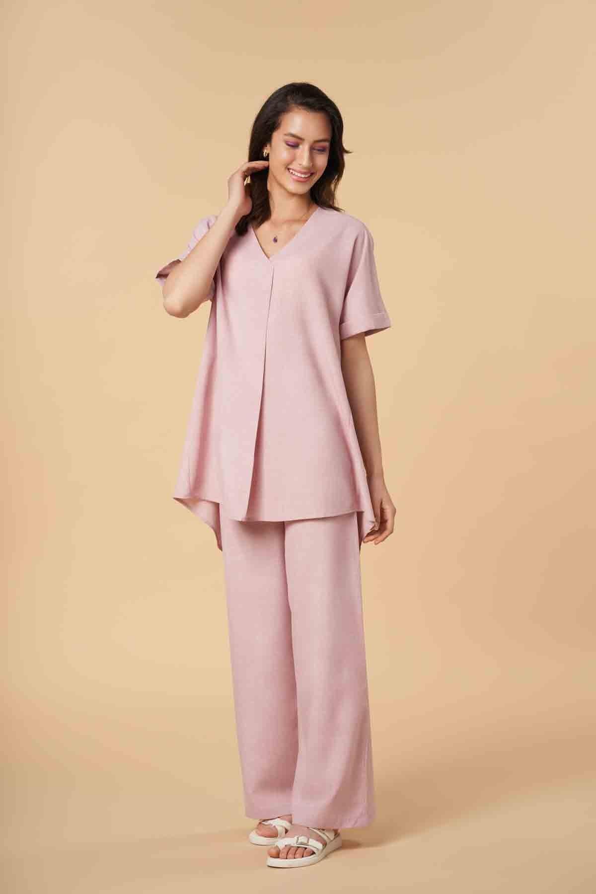 SOLID CO-ORD SET FOR WOMEN - PINK - Image 2