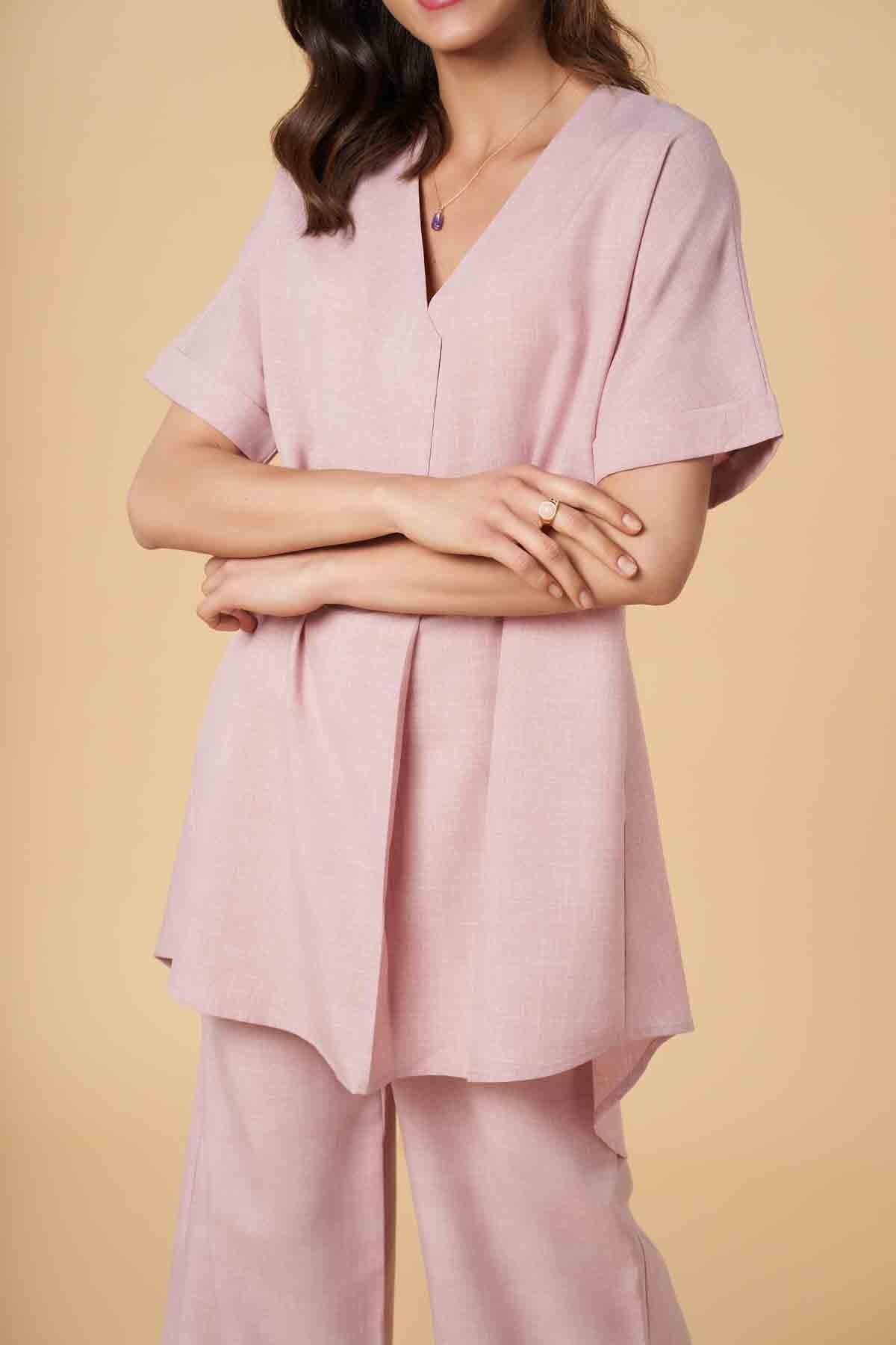 SOLID CO-ORD SET FOR WOMEN - PINK - Image 4