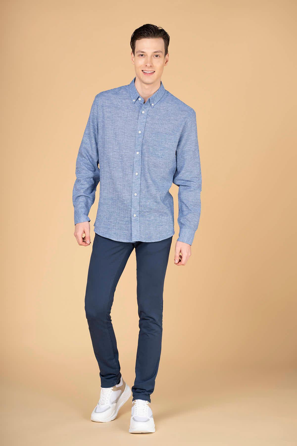 TEXTURE BUTTON DOWN SHIRT FOR MEN - INDIGO