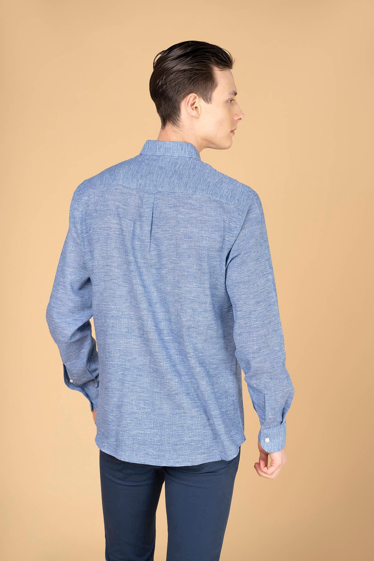 TEXTURE BUTTON DOWN SHIRT FOR MEN - INDIGO - Image 2