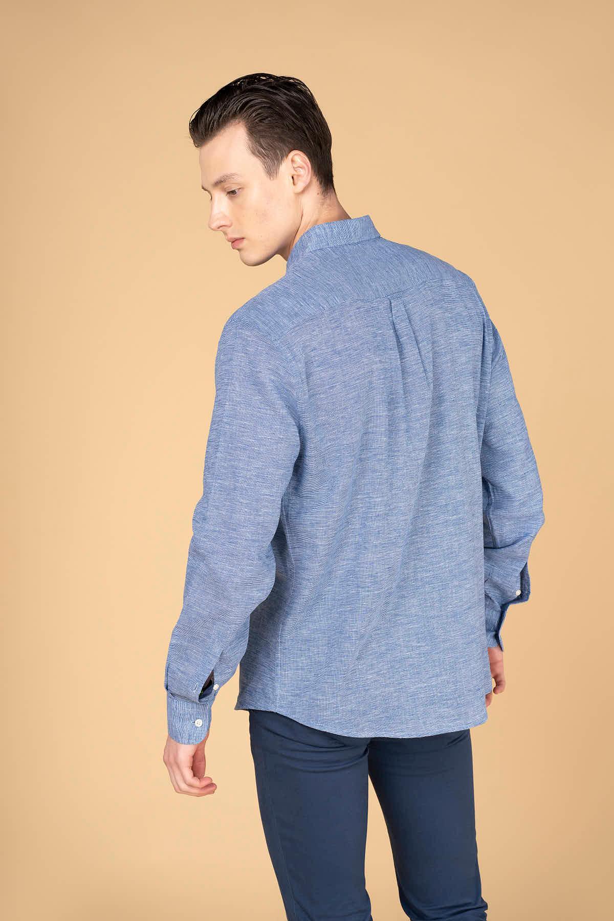TEXTURE BUTTON DOWN SHIRT FOR MEN - INDIGO - Image 3