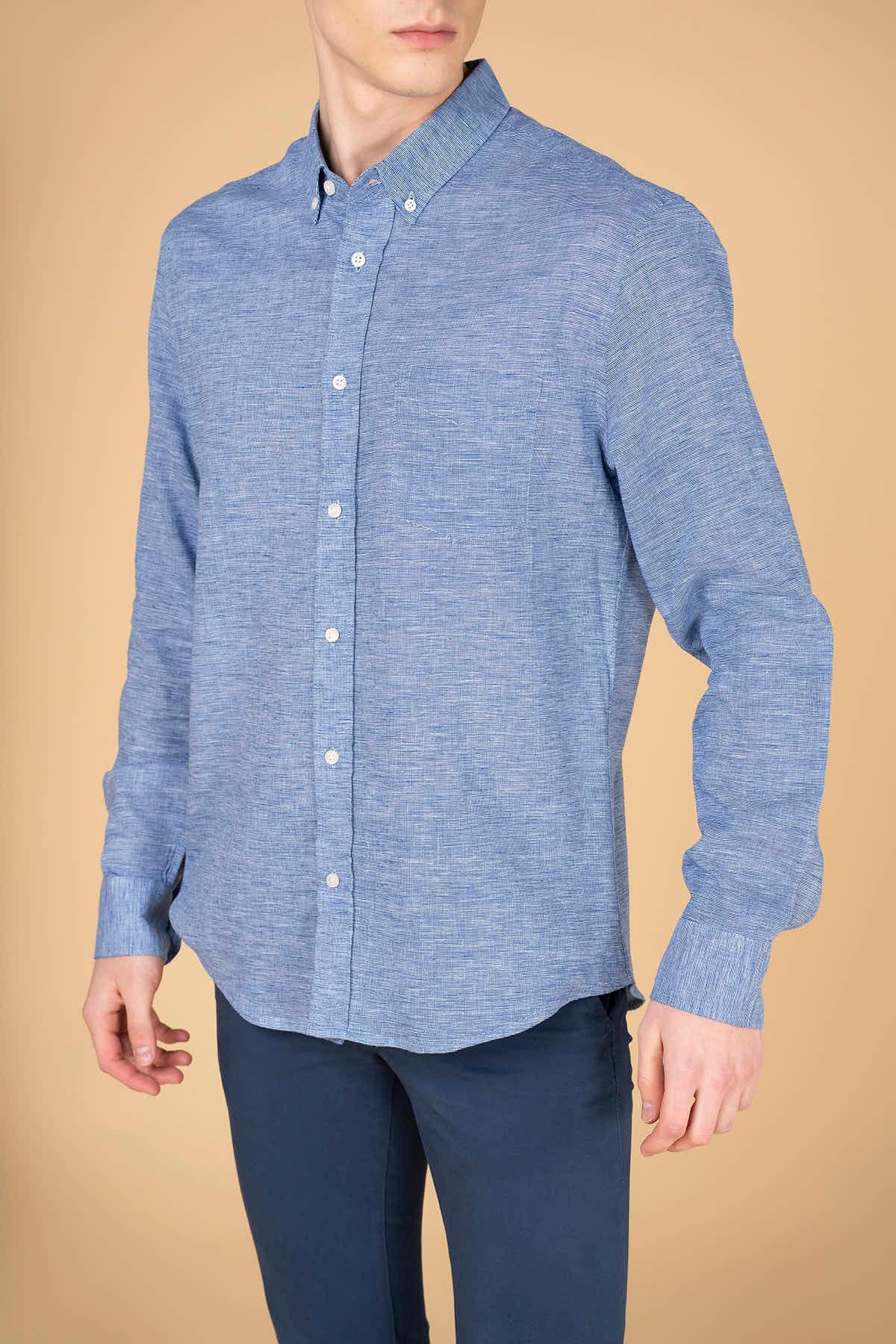 TEXTURE BUTTON DOWN SHIRT FOR MEN - INDIGO - Image 4
