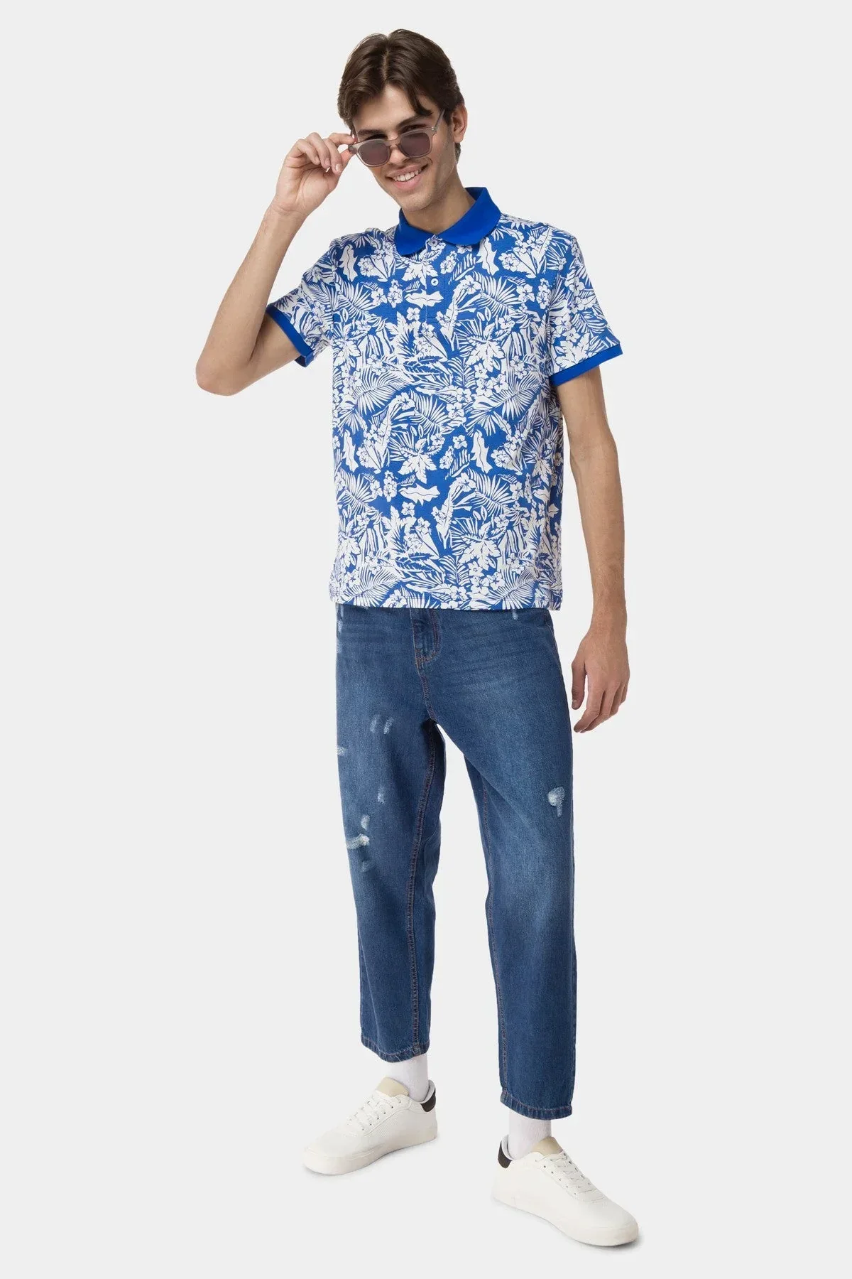 PRINTED POLO SHIRT FOR MEN - BLUE