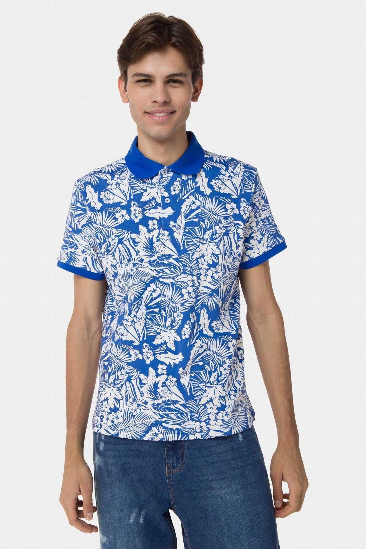 PRINTED POLO SHIRT FOR MEN - BLUE - Image 3